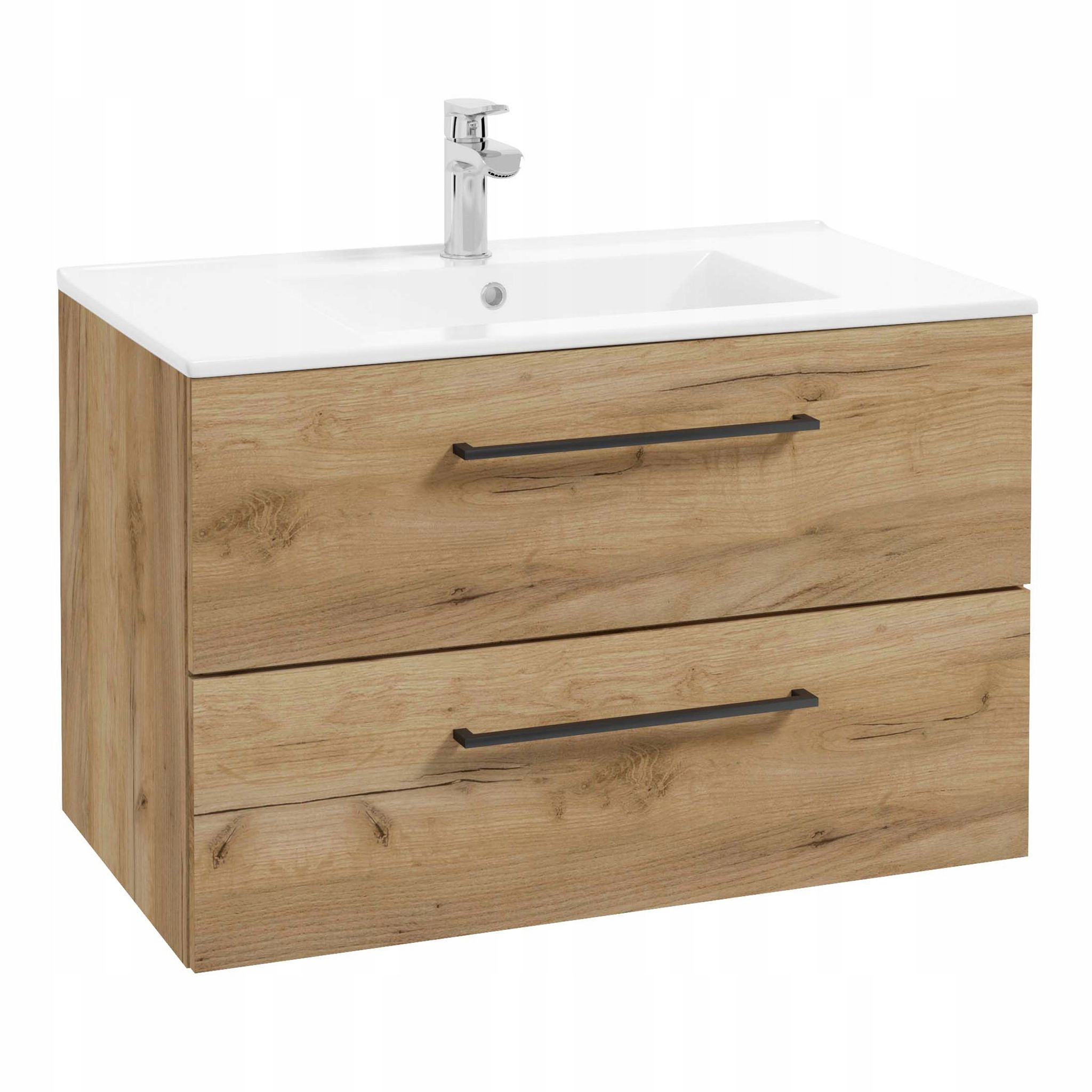 Stamar Badezimmer-waschtisch Mit Waschbecken – Goldene Eiche – 70 Cm – Wandmontage – Schubladen Mit Soft-close-funktion