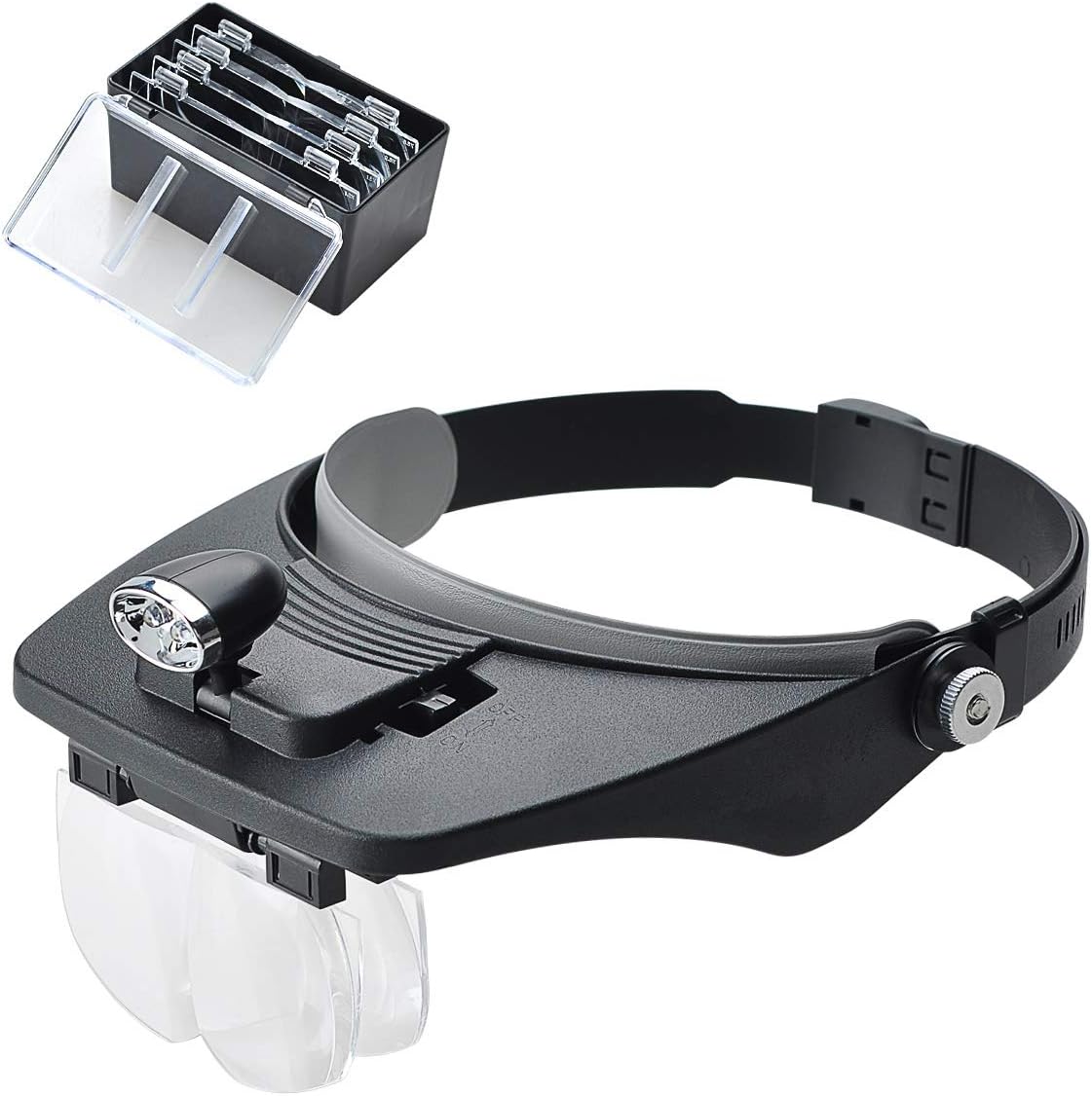 Loupe frontale à LED, 4 lentilles interchangeables 1,2x à 3,5x, mains libres