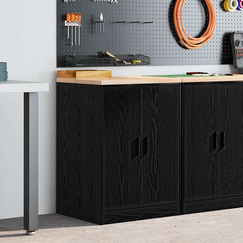 Armoire de rangement d'atelier en bois de pin, 2 compartiments, noir, 60x51x85 cm
