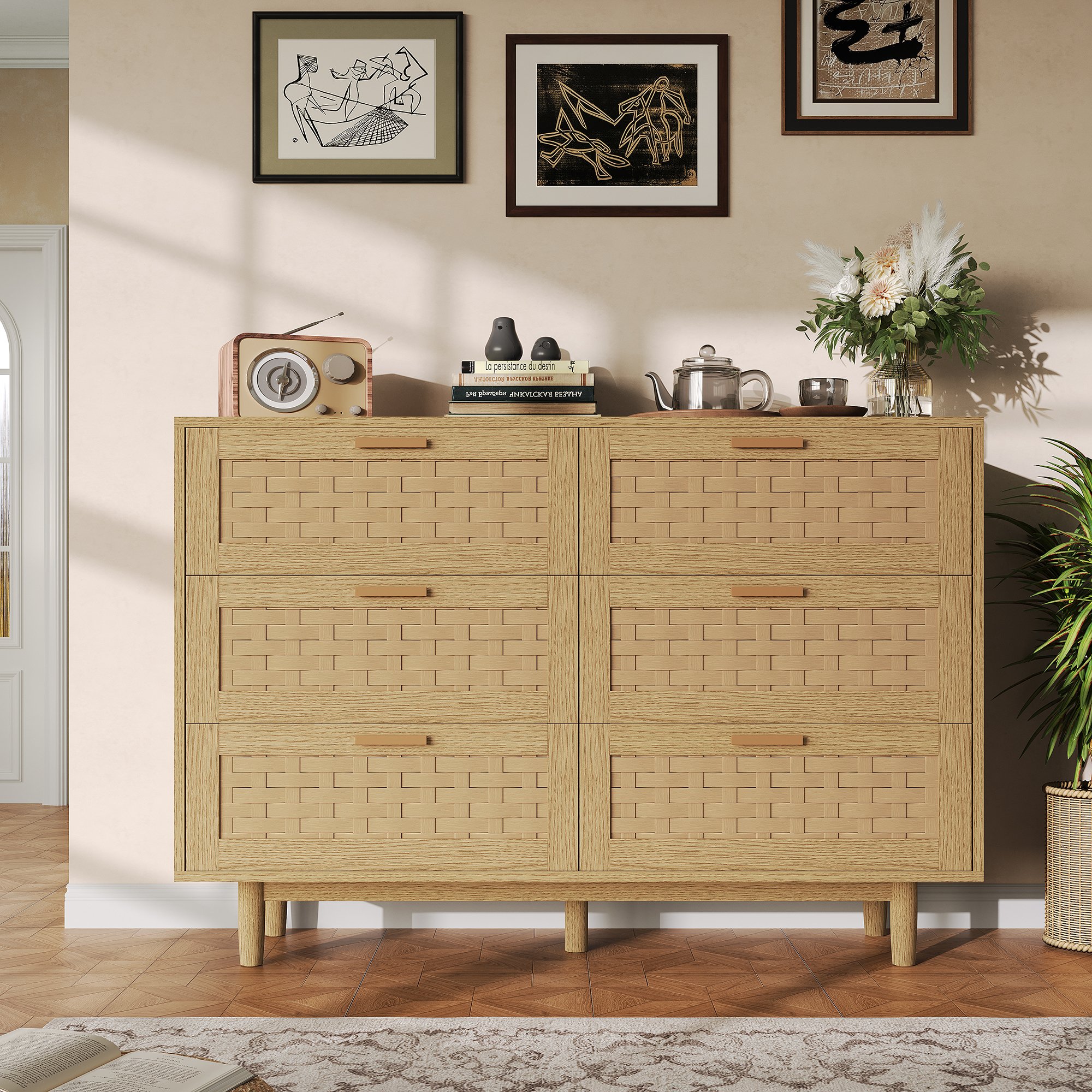 Commode 6 Tiroirs 115x40x80 Cm