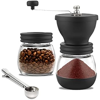 Macinacaffè Manuale - Macinino A Manovella Regolabile Con Macine In Ceramica E Due Contenitori In Vetro