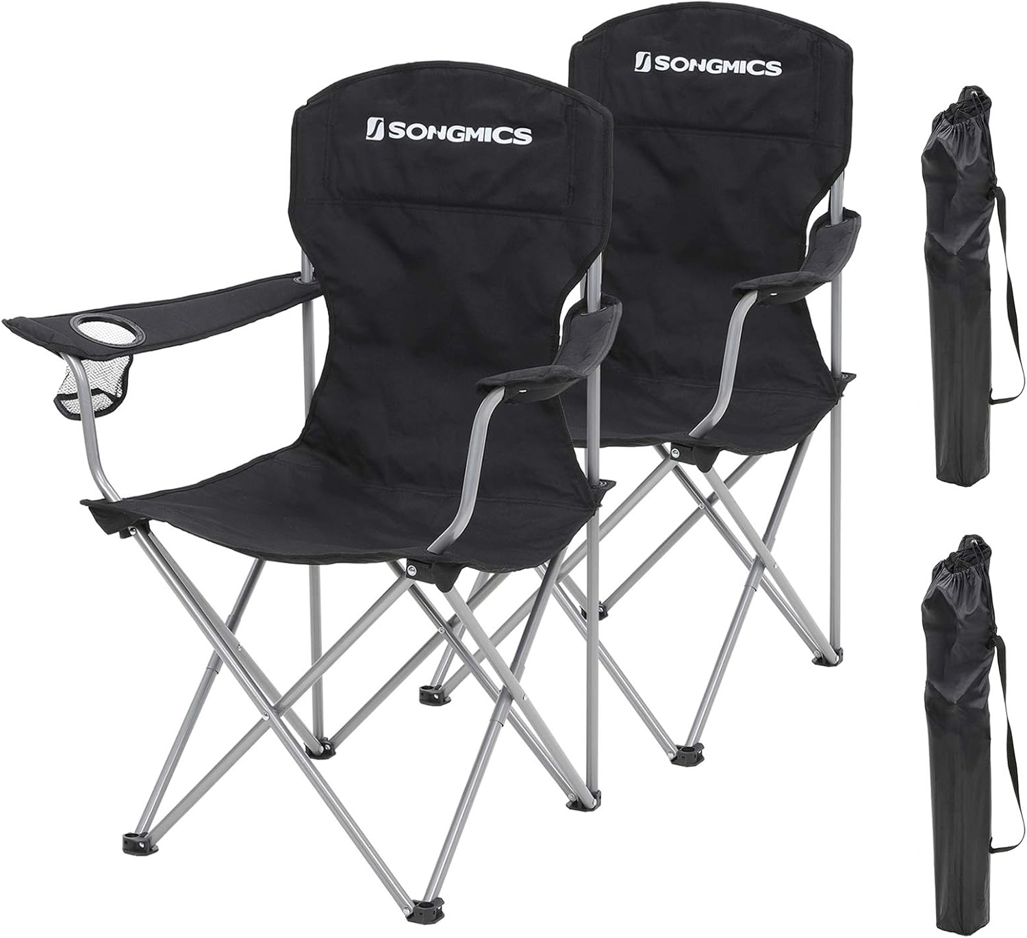 Songmics – Lot De 2 Chaises De Camping Confortables – Tissu Oxford 600d – Charge Max 150 Kg – Avec Porte-bouteille – Gcb08bk