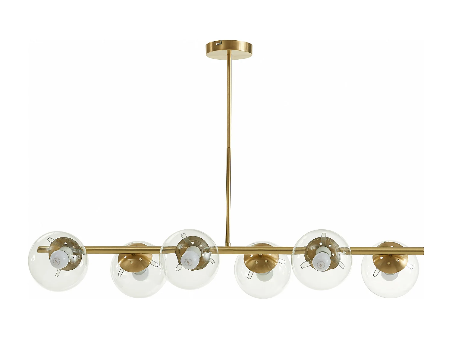 Lustre En Laiton Brossé - 6 Globes En Verre - L. 98 Cm - Doré - Yukon