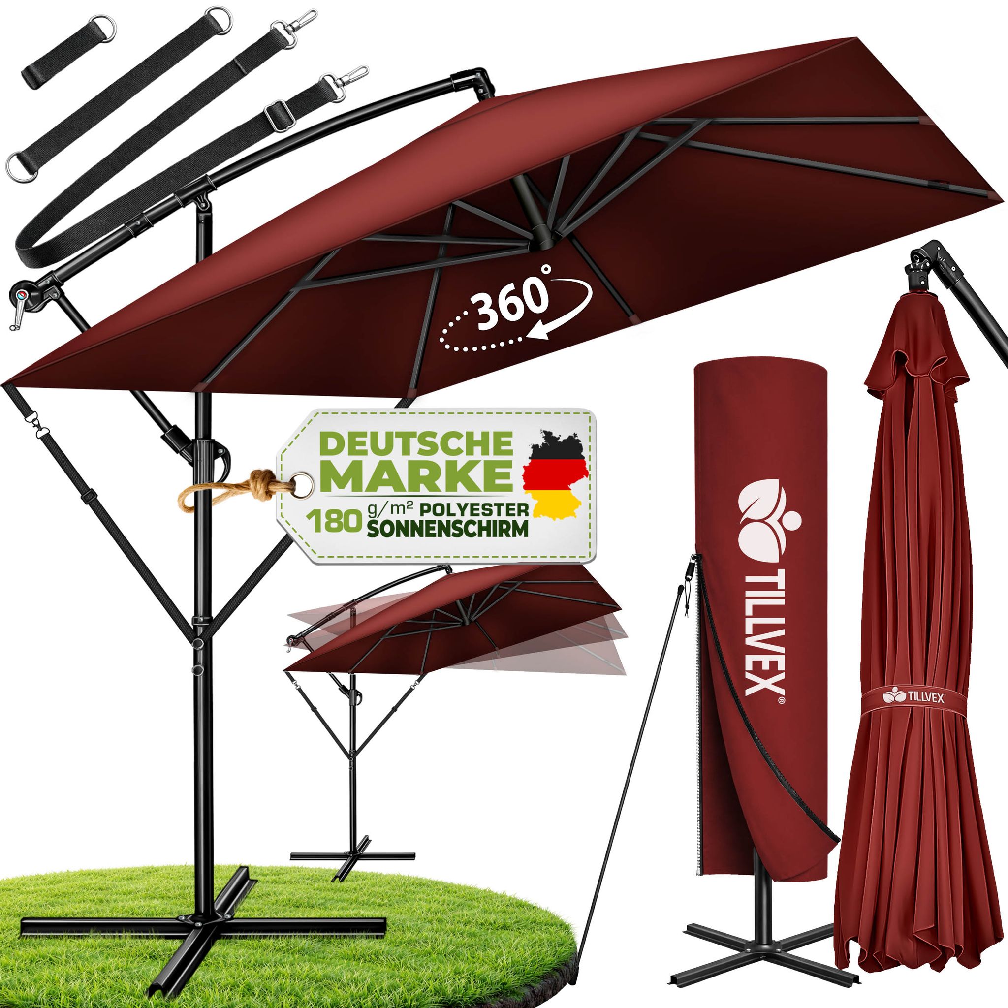 Tillvex – Parasol Déporté Rectangulaire 330 Cm En Aluminium – Housse À