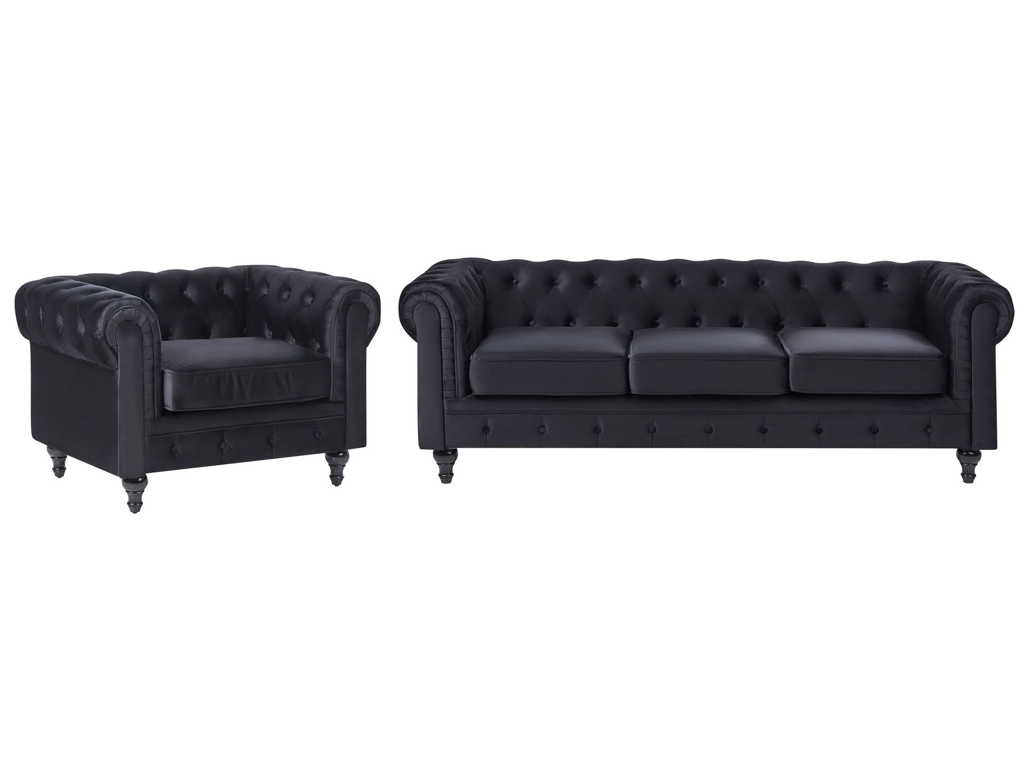 Beliani Sofa Set 4-sitzer Chesterfield Samtstoff Schwarz