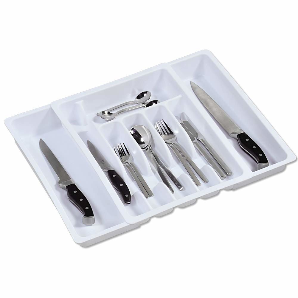 Kesper - Besteckkasten Ausziehbar, Kunststoff, Maße: 29 -50 Cm X 38 X 6.5 Cm, Weiß