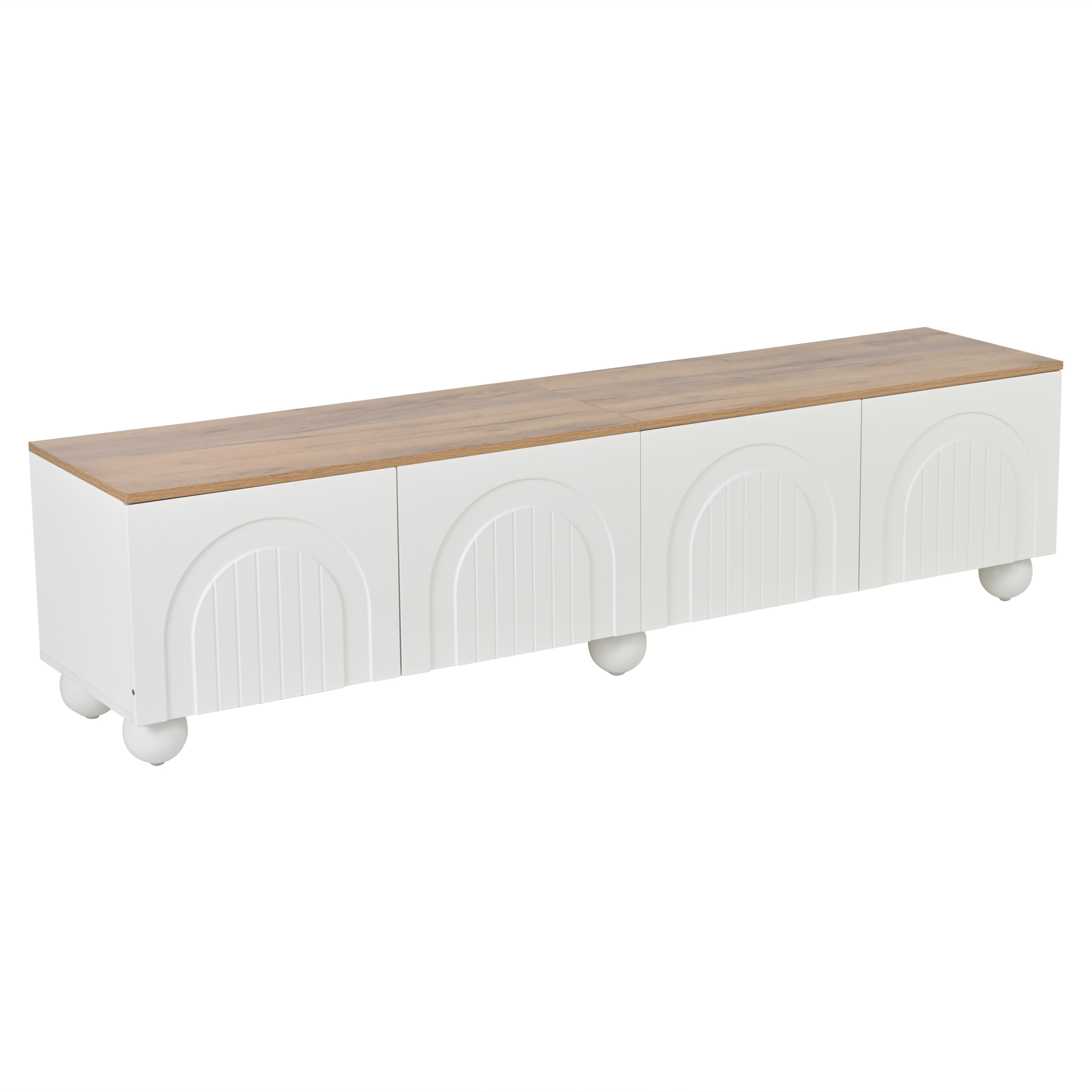 Stilvora Tv Lowboard Mit 4 Türen Und 2 Fächern, Metallbeine, Für Wohnzimmer, Aus Mdf, Weiß Und Eiche, 180×40×45 Cm