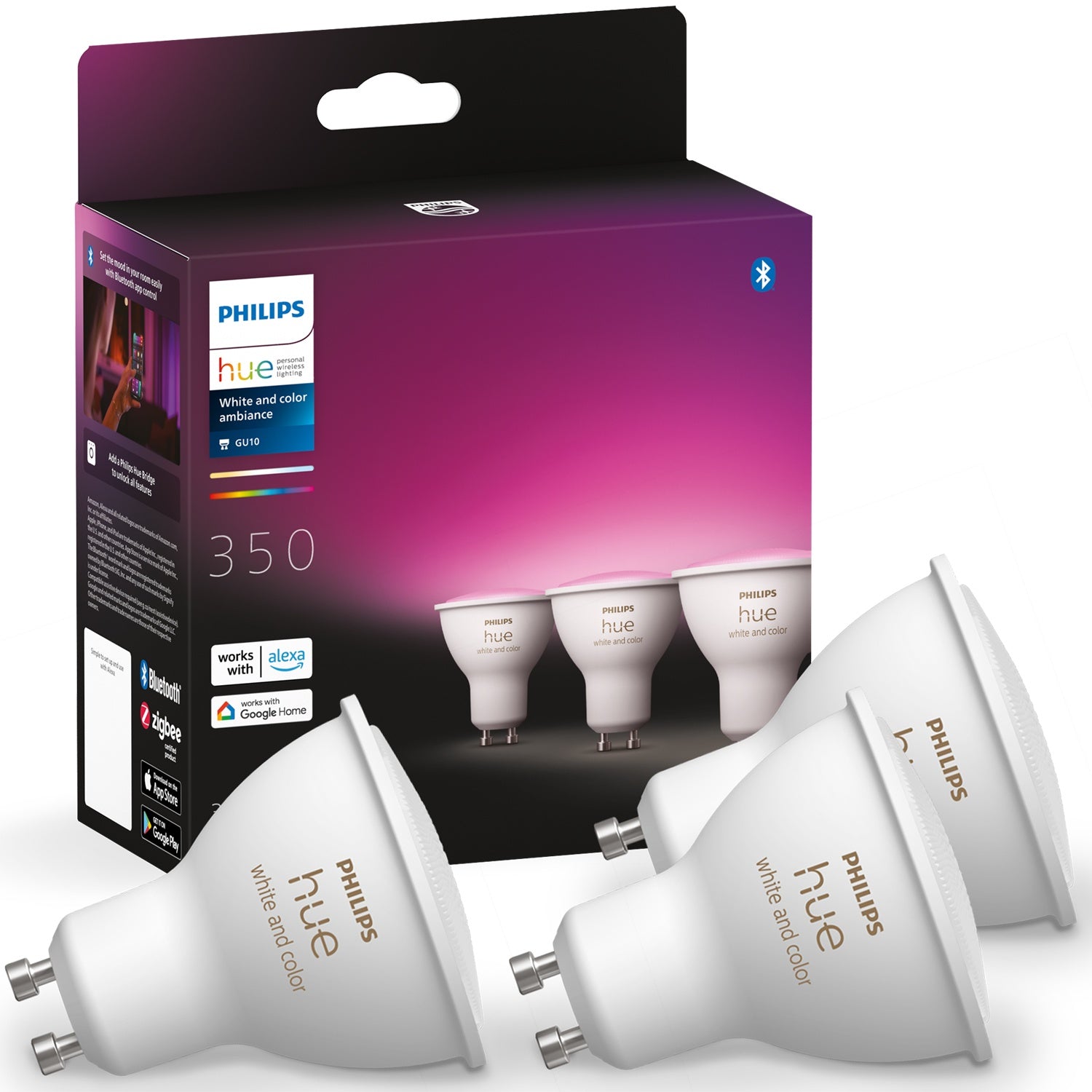 Philips Hue White and Color ambiance GU10 - Smarter Spot Dreierpack - 350, Intelligentes Leuchtmittel, Bluetooth/Zigbee, Weiß, LED, GU10, GU10 - Bild 6