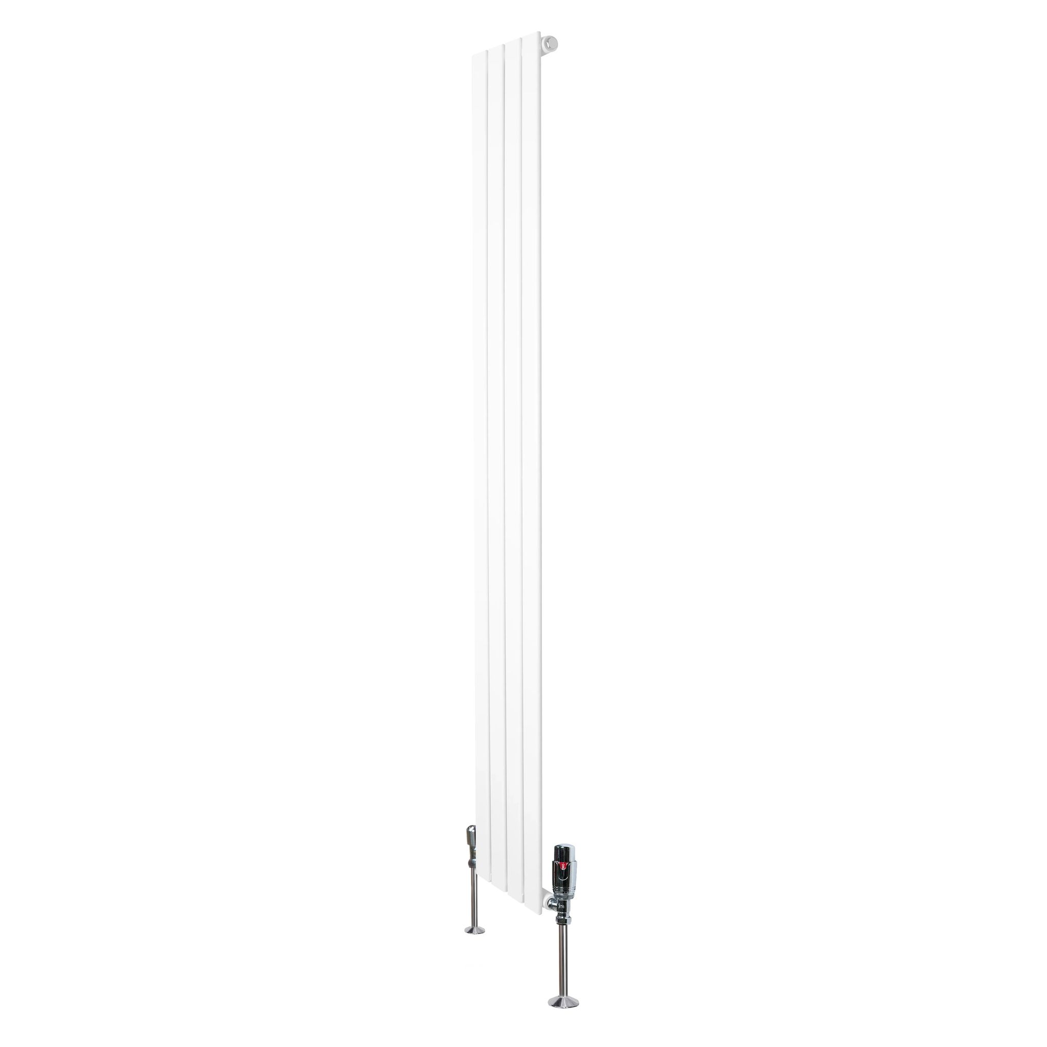 Monster Shop Flat Single Column Radiator & Valves – 1800mm X 280mm – White