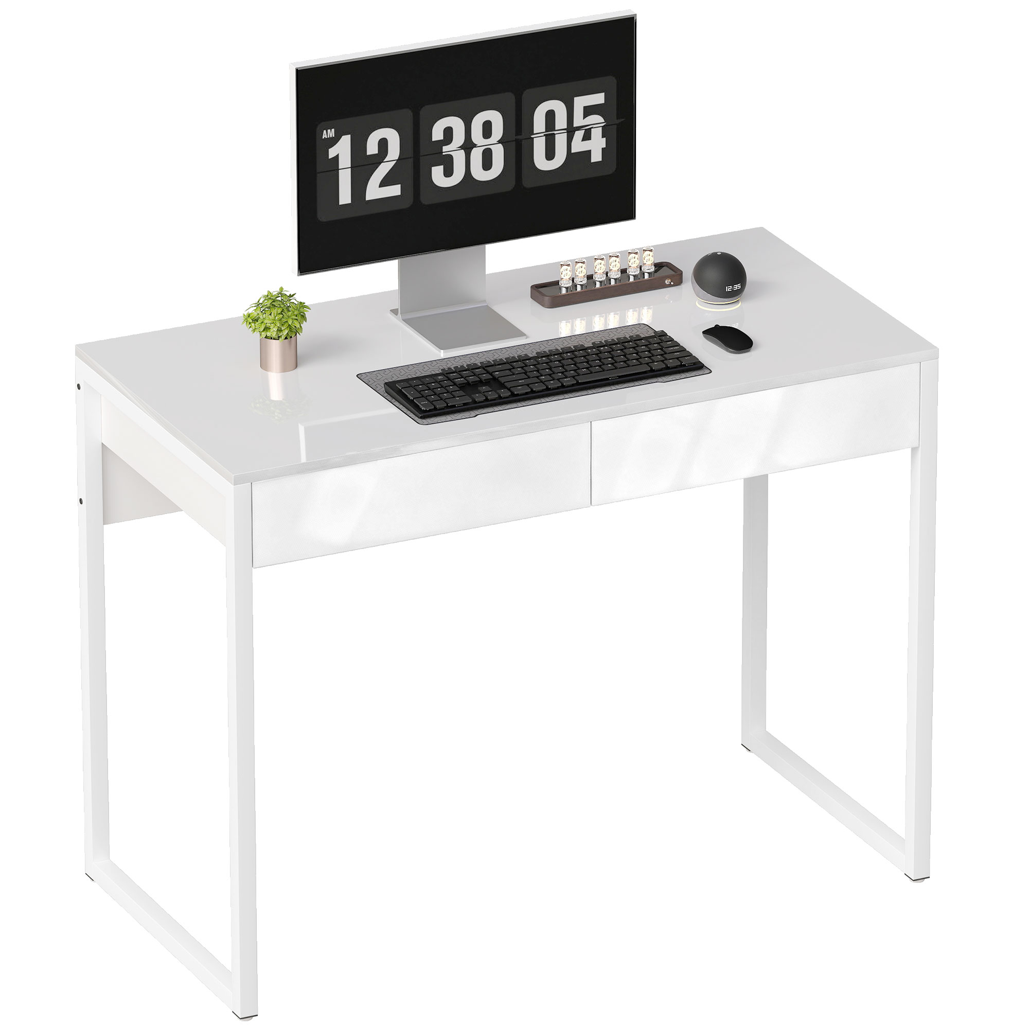 Bureau - Homcom - Avec 2 Tiroirs - 100 X 50 Cm - Pied En Acier - Pour