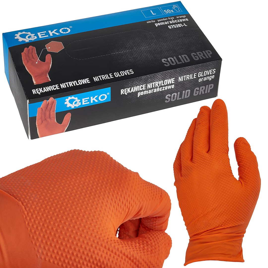 Geko Nitrilhandschuhe Mit Festem Griff, 50 Stück, Größe L, Orange (10)