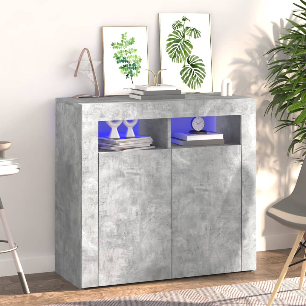 Buffet Avec Lumières Led Gris Béton 80x35x75 Cm Vidaxl