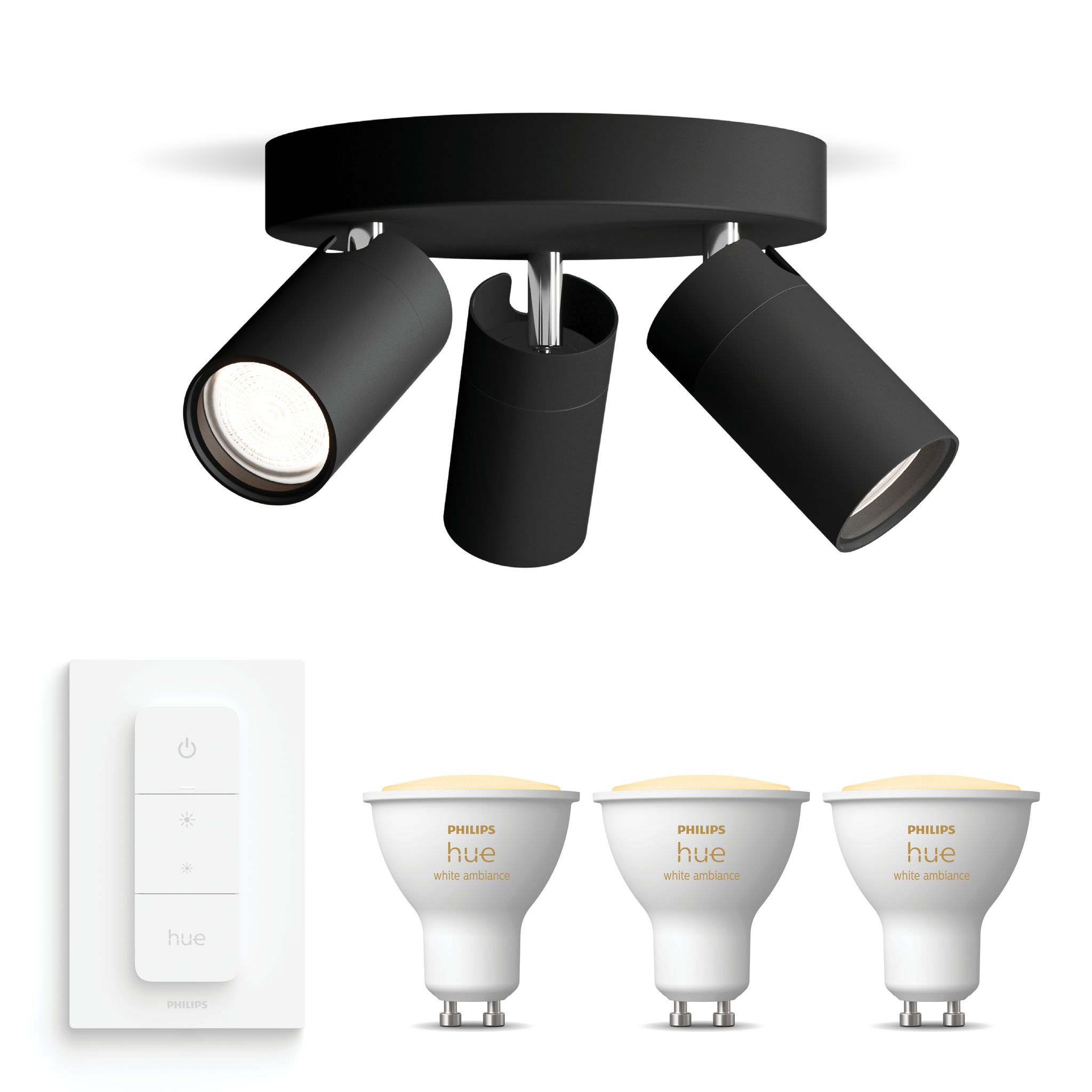 Philips Hue Idris Aufbauspot Für Badezimmer Mit 3 Lichtpunkten Gu10 (schwarz) Warm Bis Kaltweißes Licht - Inkl. 1 Dimmschalter - White Ambiance