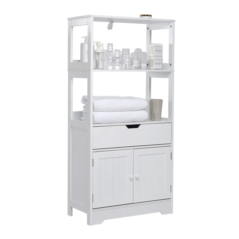 Mondeer – Meuble De Salle De Bain Blanc 60 X 30 X 121 Cm – 2 Étagères