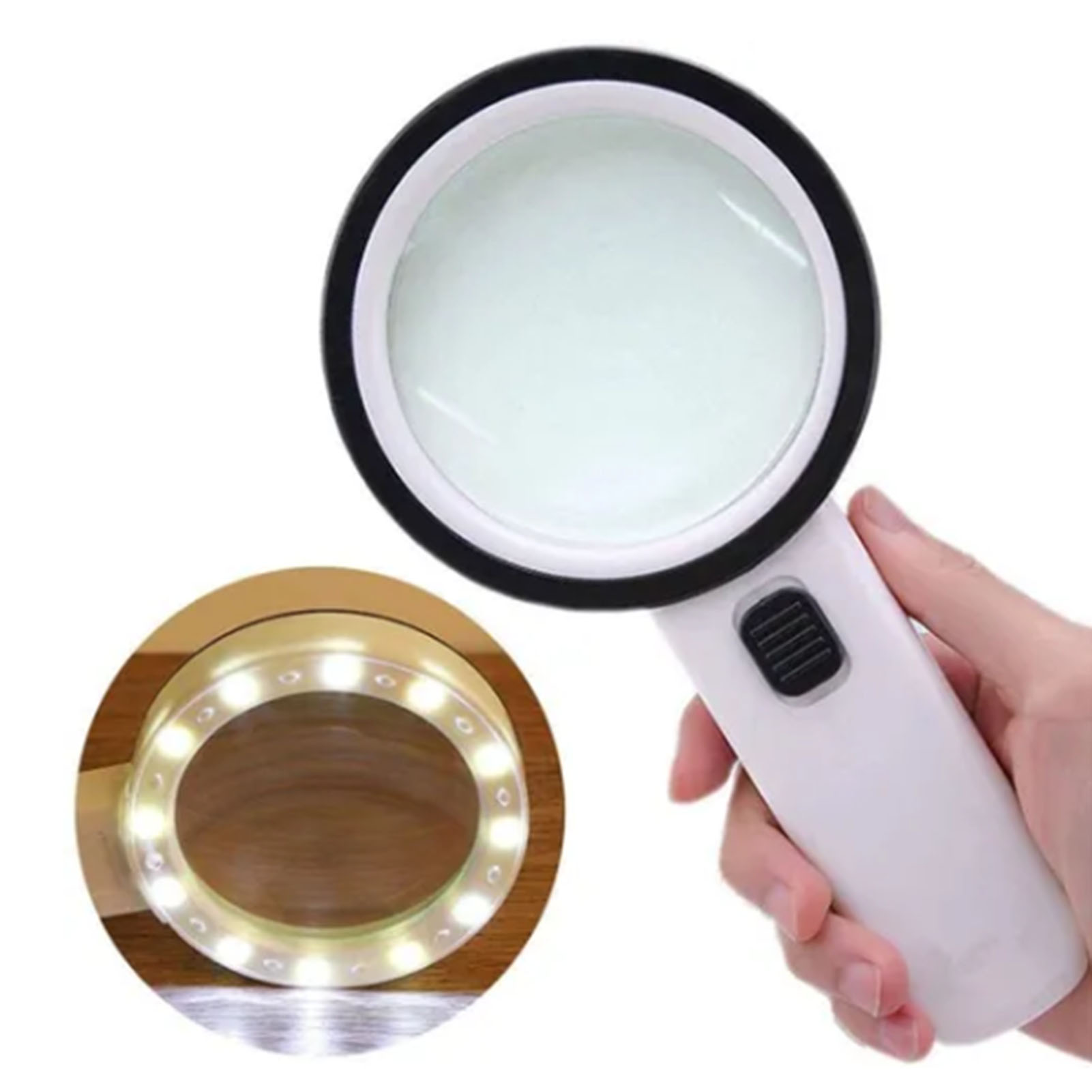 Loupe à main 10x avec 12 LED, verre 90 mm, grossissement double couche
