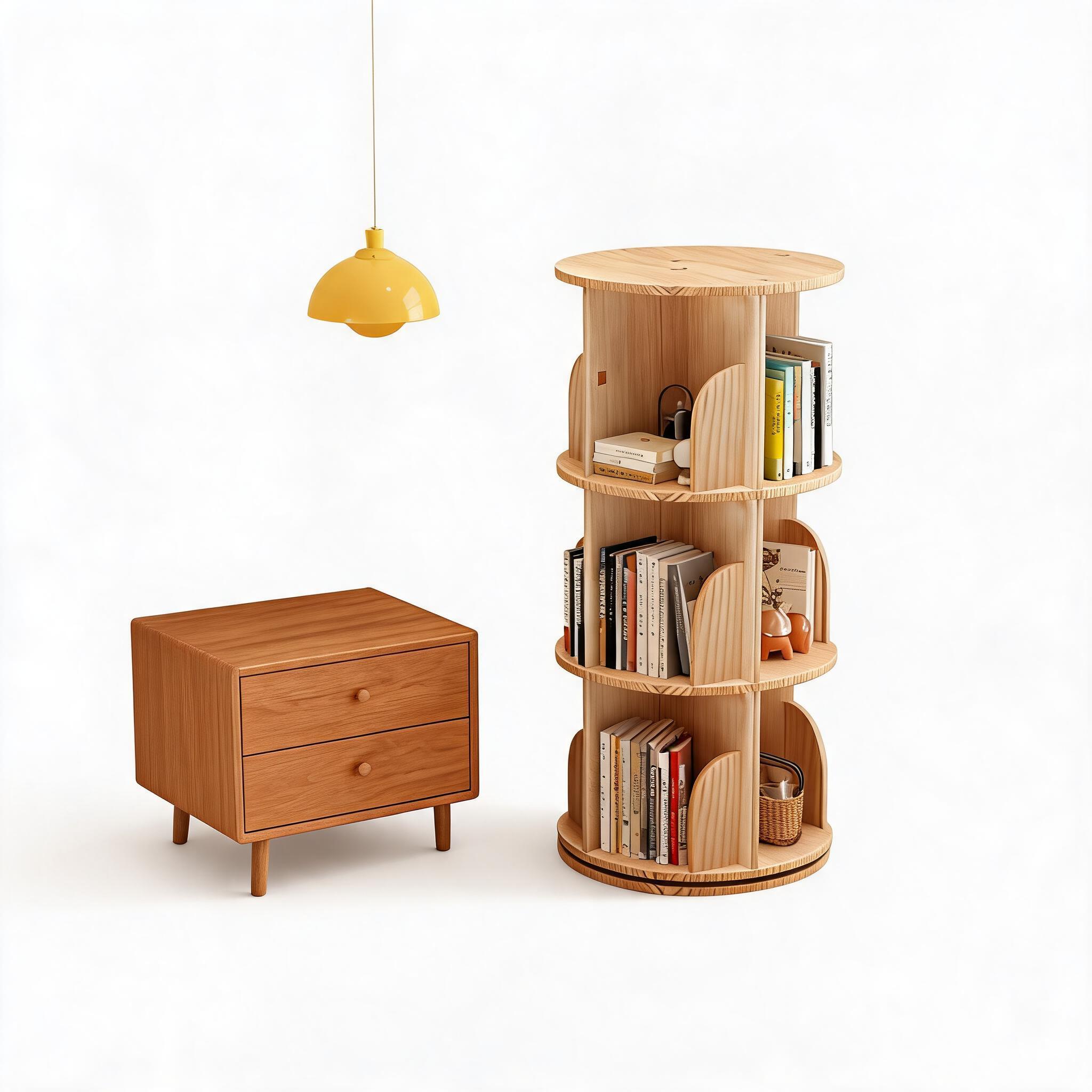 Bibliothèque Rotative 360° Bois Massif 3 Niveaux 39x39x98 Cm