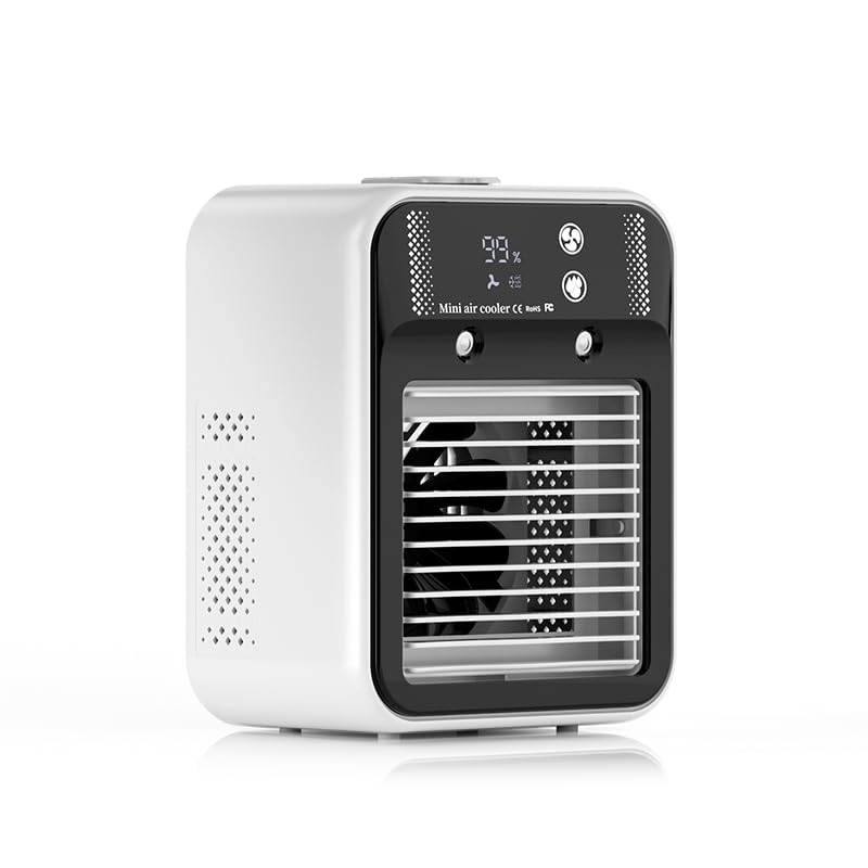 Condizionatori D'Aria Portatili, Mini Ventilatore Di Raffreddamento Ricaricabile, Raffrescatore D'Aria Evaporativo A 2 Velocità, Unità A 2 Getti D'Aria Fredda, Display Digitale, Ventilatore Portatile