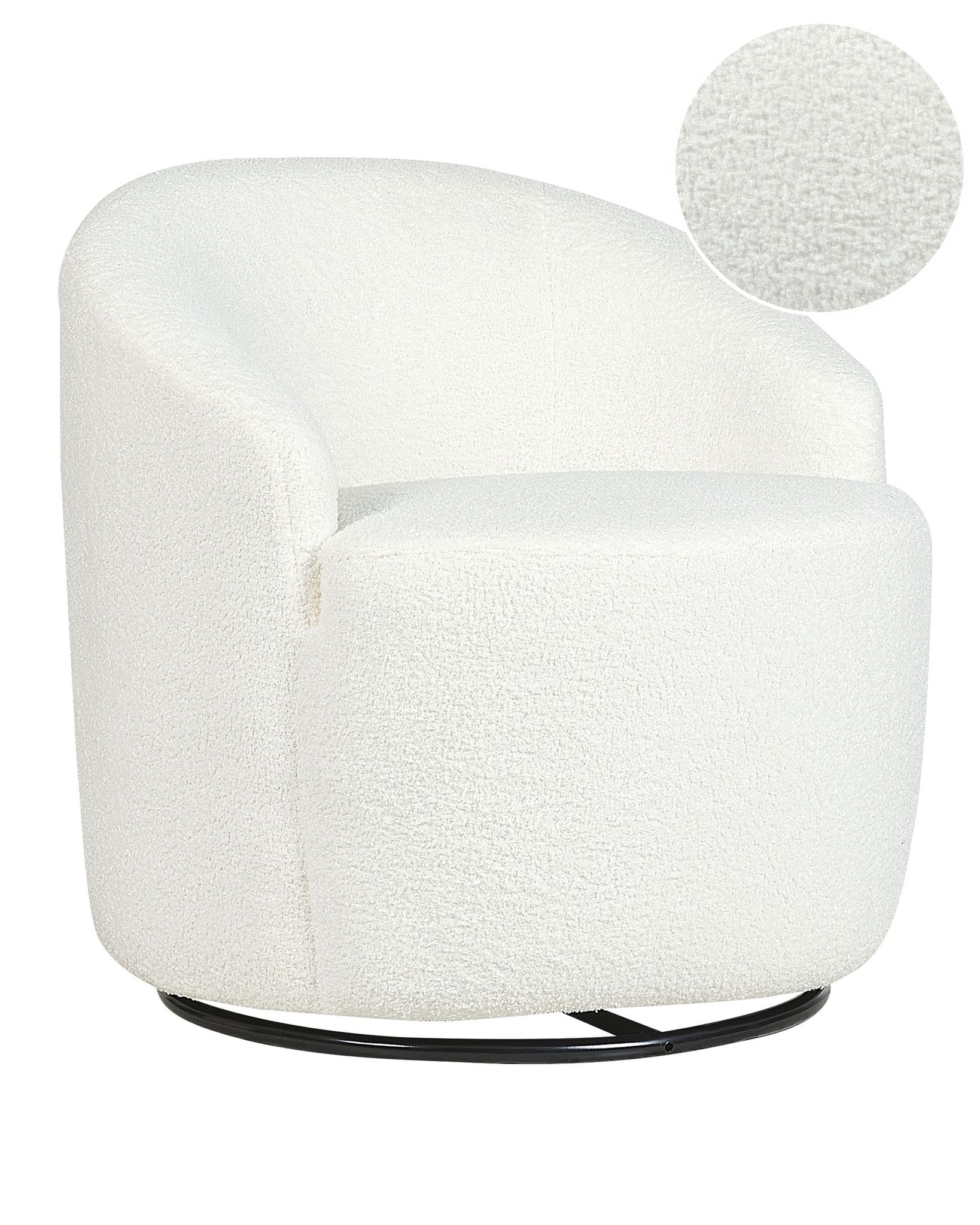 Beliani - Armchair Curved Backrest Glam Art Deco Boucle Fleece Black Base Swivel 360° Off-white Davik