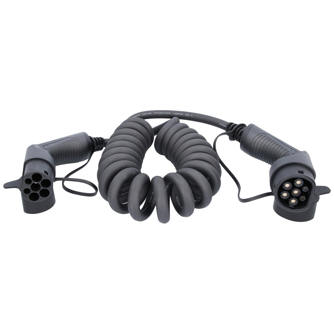 Kstools Schwarz Ks Tools Efuturo Spiralladekabel Typ 2 Auf Typ 2 Stecker, 3 Phasen, Bis Zu 22 Kw, 32 A, 400 V, Mode 3, 5 Meter