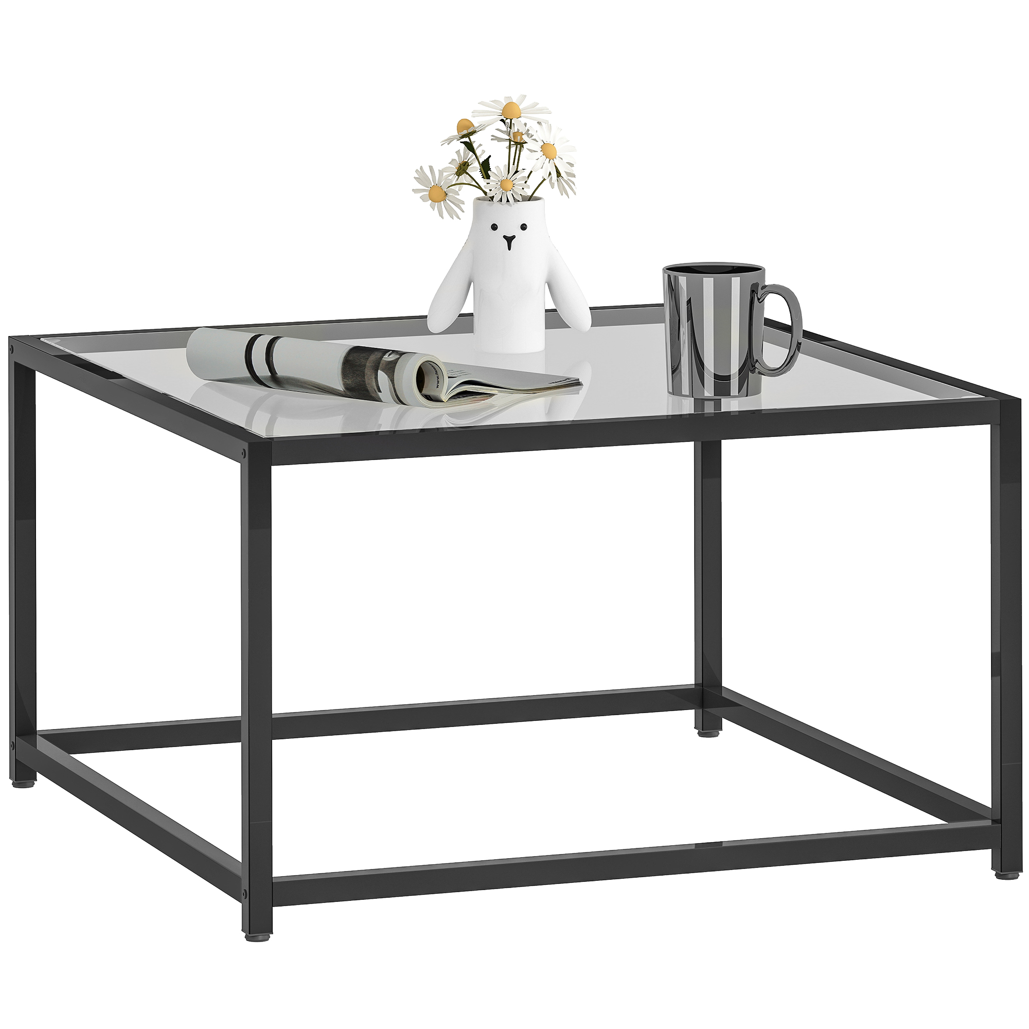 Table D'Appoint Carrée En Verre Trempé – Structure Acier Noir