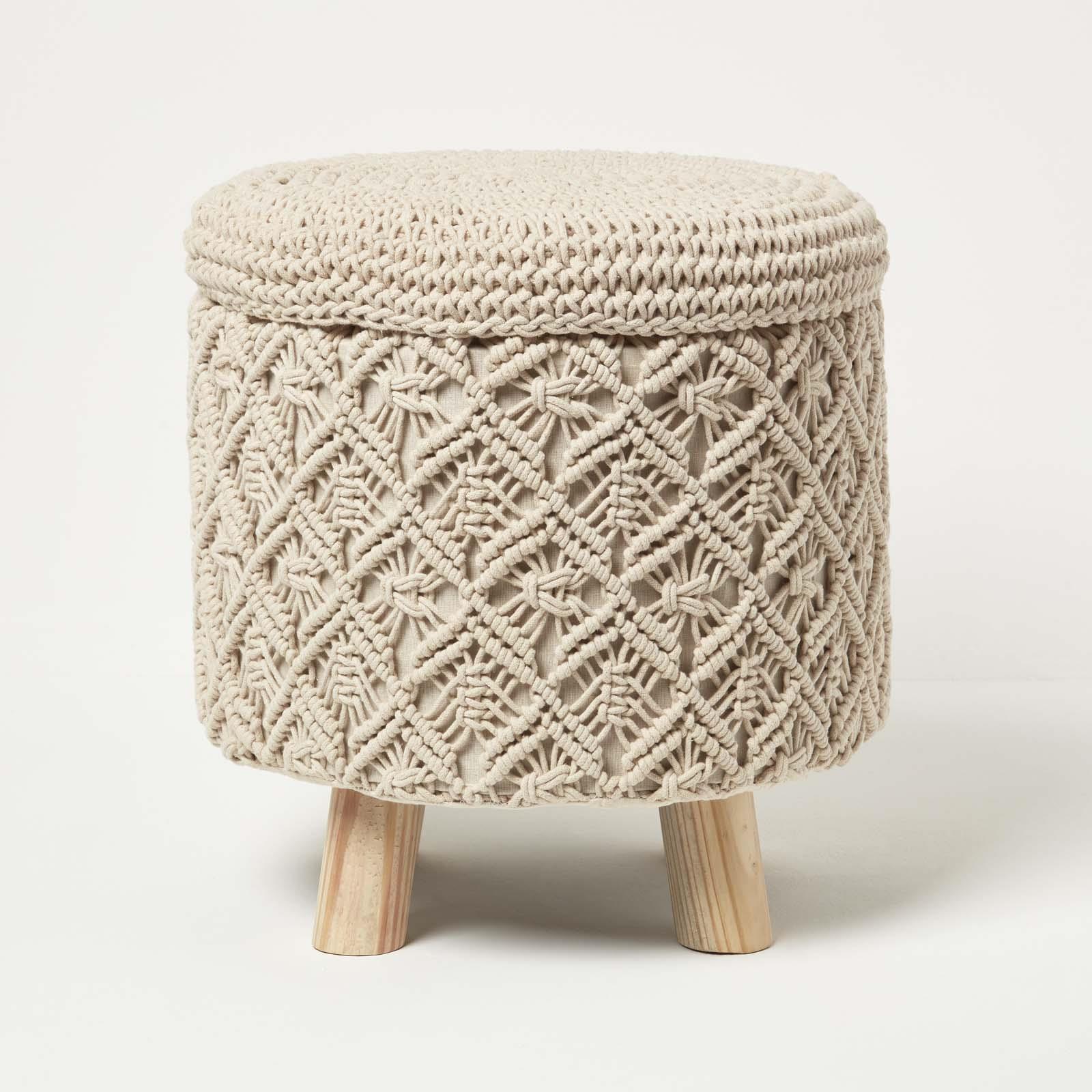 Homescapes Indy Natural Macrame Storage Footstool