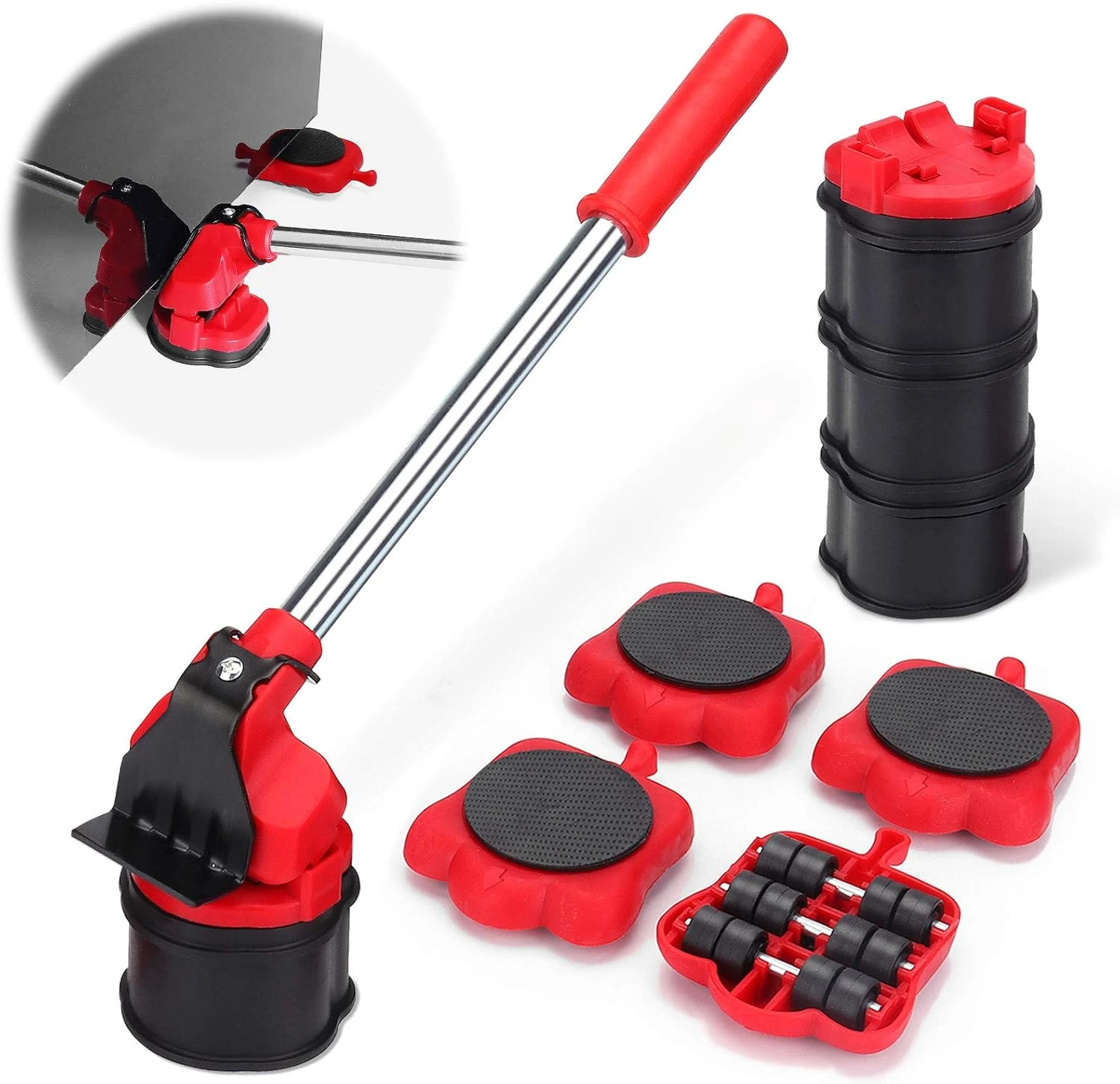 Kit de levage de meubles lourds avec 4 patins et roulettes, soulève jusqu'à 5 cm, pour canapés et appareils électroménagers