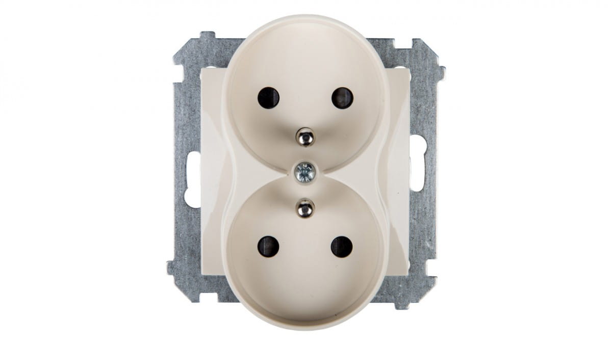 Oem Simon 54 Doppelsteckdose Mit/Ohne 16A Ip20 Mit Schienenverschluss, Cremefarben Dgz2mz.01/41