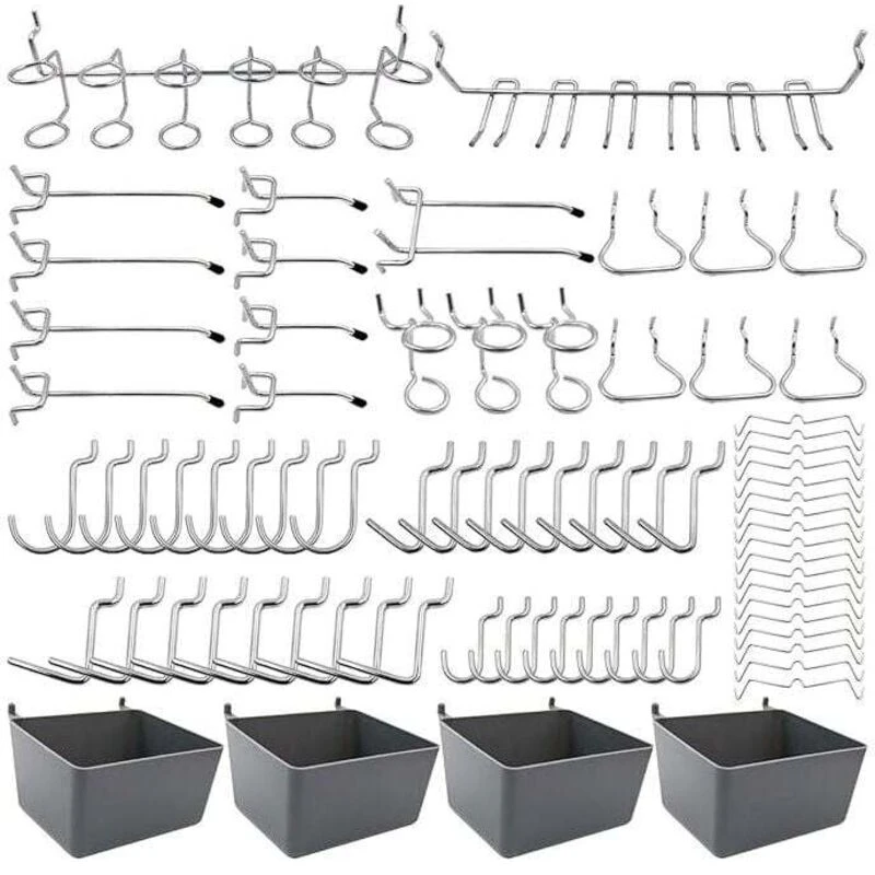Crochets de rangement à visser pour panneau à outils, 80 pièces, 13 types, fer nickelé