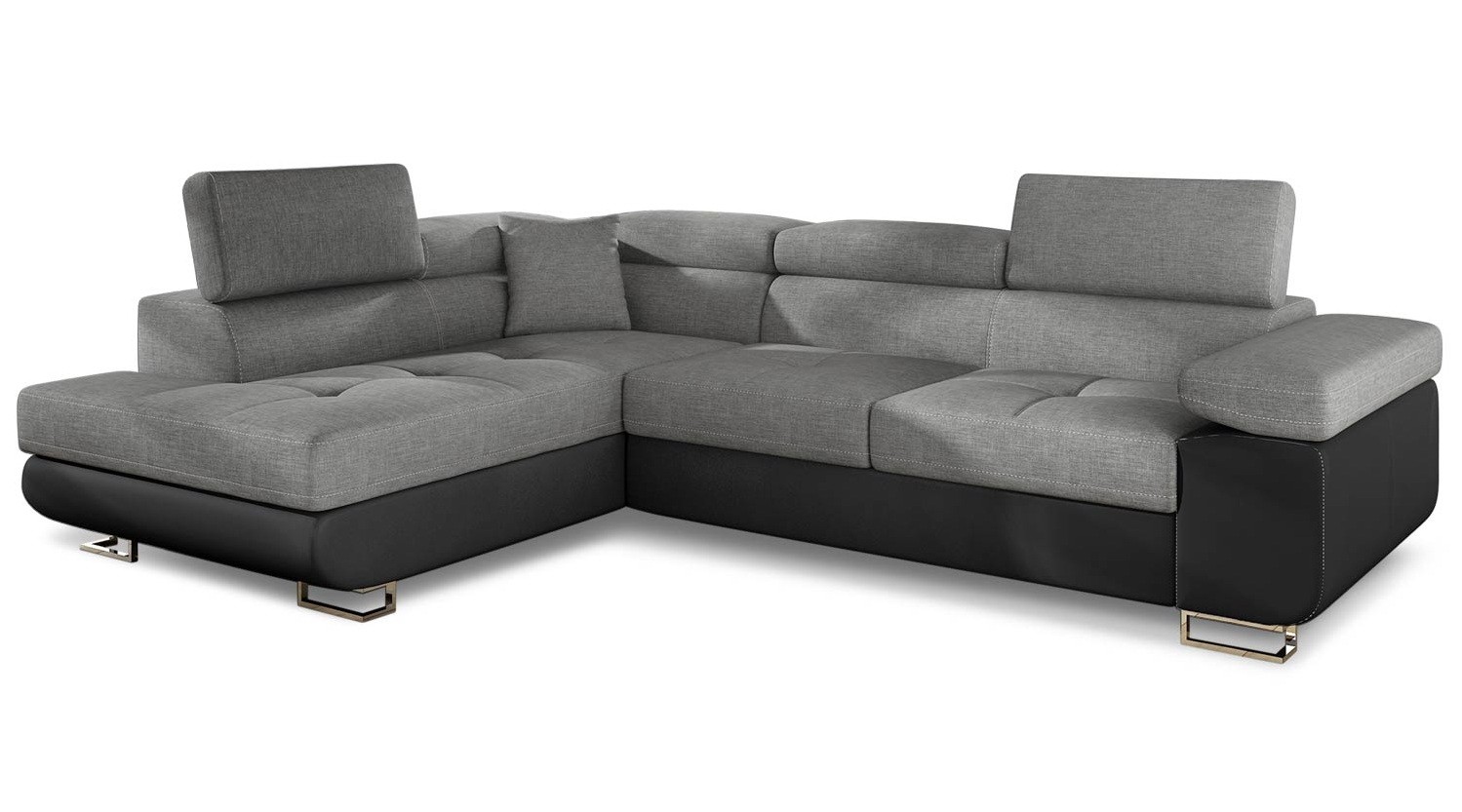 Cotecosy – Canapé D'Angle Convertible Noir Et Gris – 5 Places – Têtières Relevables – Surface De Couchage 125x200 Cm – Dimensions L255 X P188 X H85,5 Cm