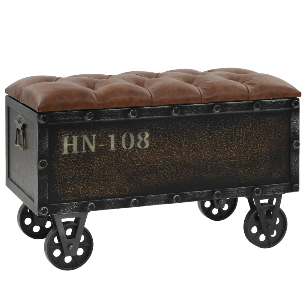Banc De Rangement Bois Massif Et Similicuir 80,5x41x50 Cm Vidaxl