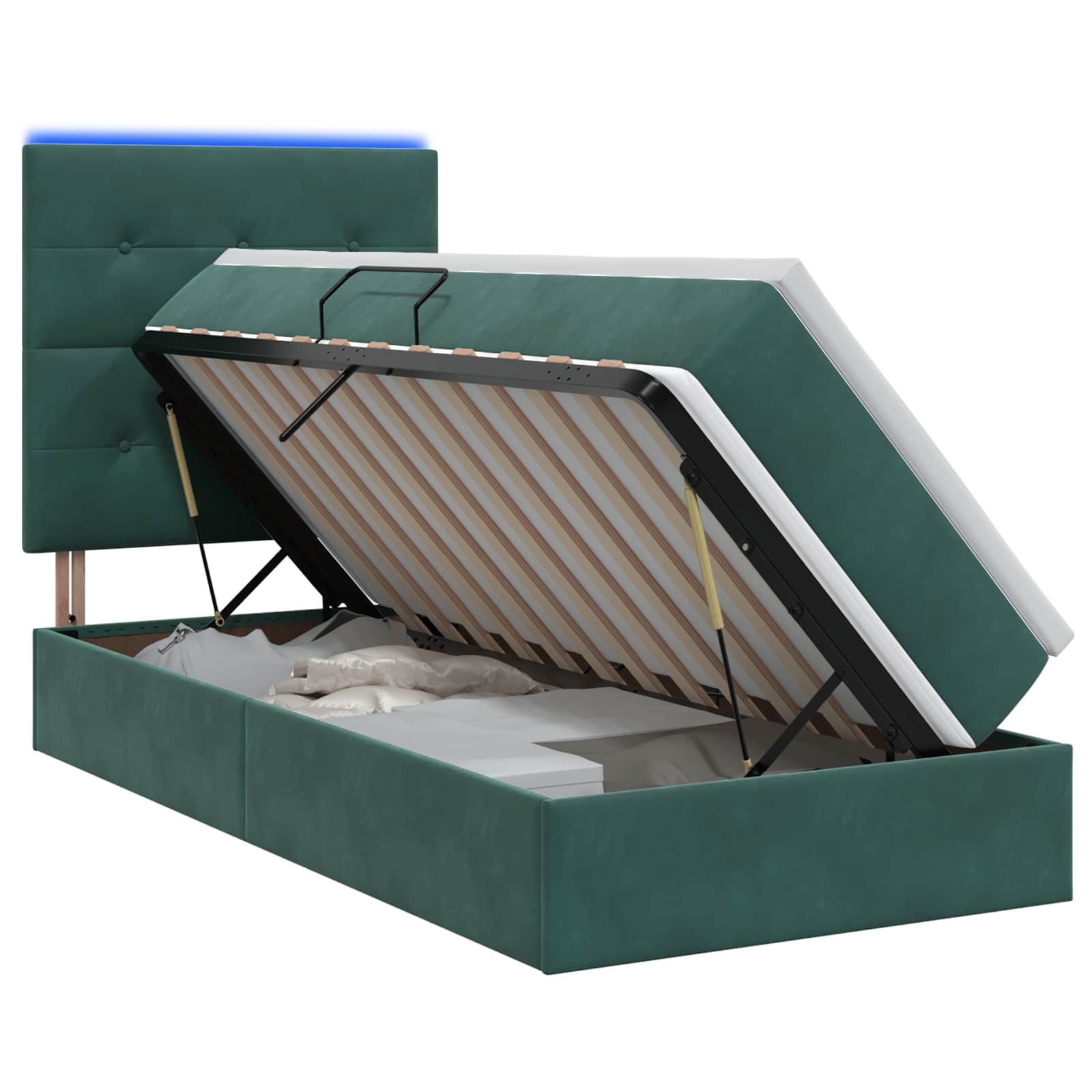 Vidaxl Dunkelgrün Led-Speicherbett Mit Matratze 90 X 200 Cm Samt