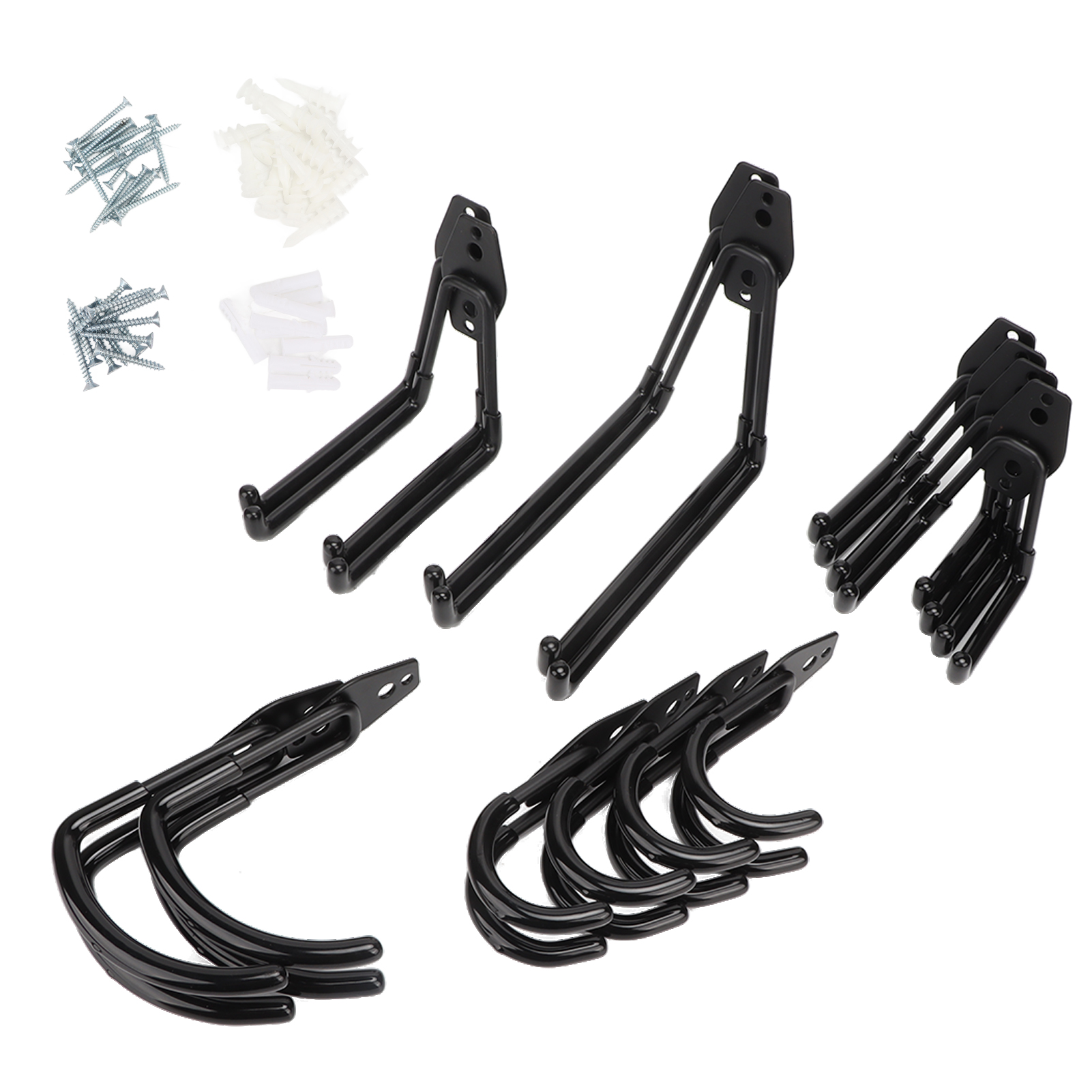 Crochets muraux en U et J, fer avec revêtement PVC antidérapant, 14 pièces avec vis et chevilles