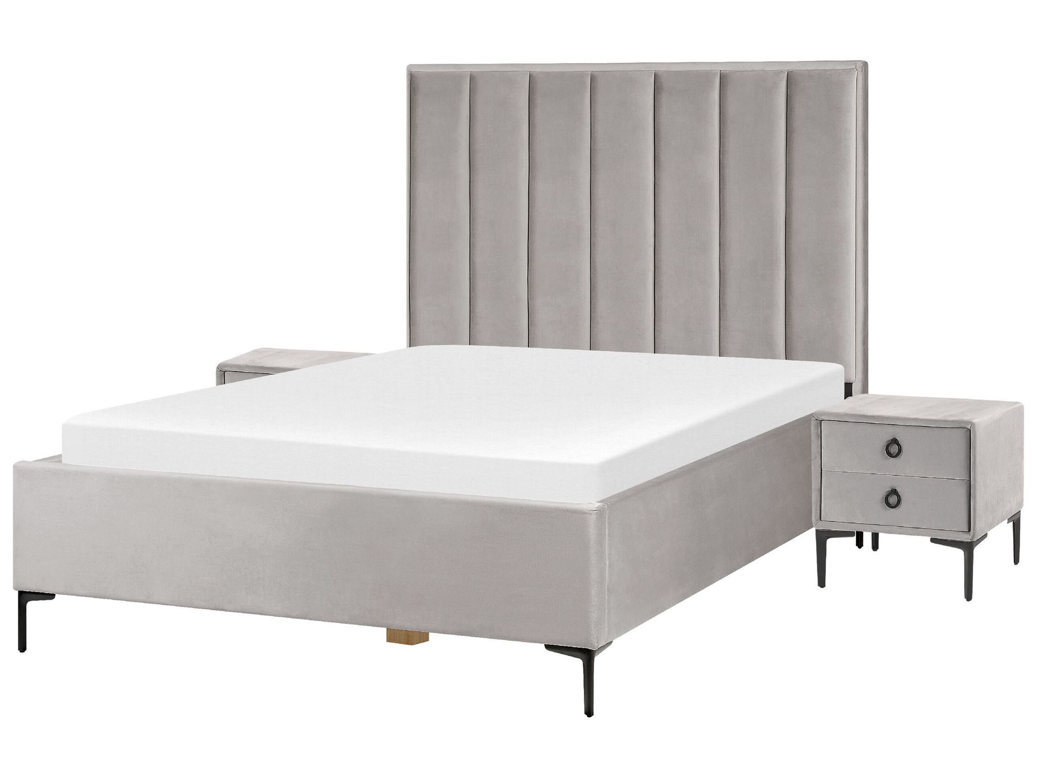 Beliani Bedroom Set Velvet Sezanne 140 X 200 Cm (eu Double) Light Grey