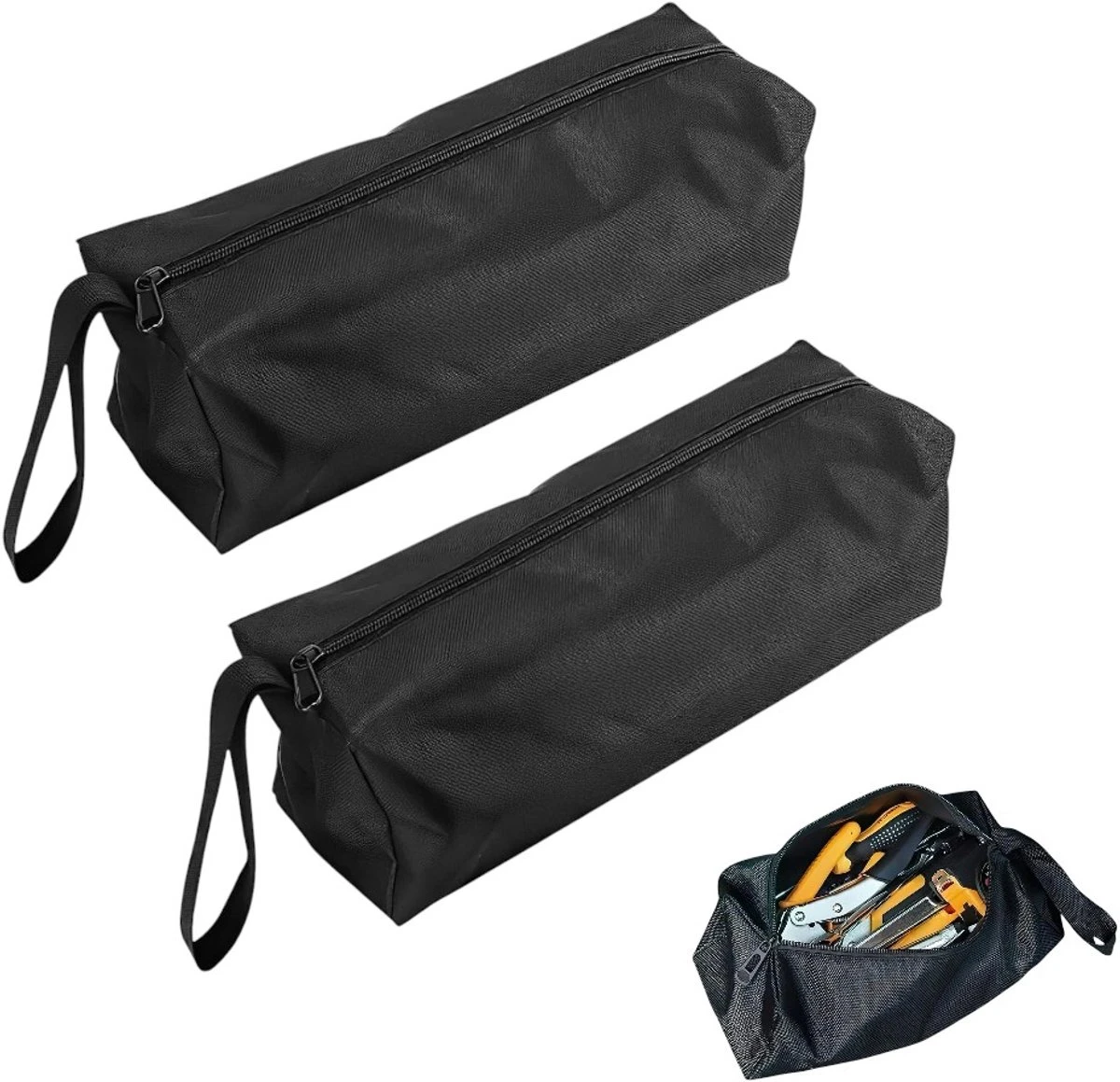 Trousse à outils zippée en polyester 600D, organiseur pour forets et vis, noir