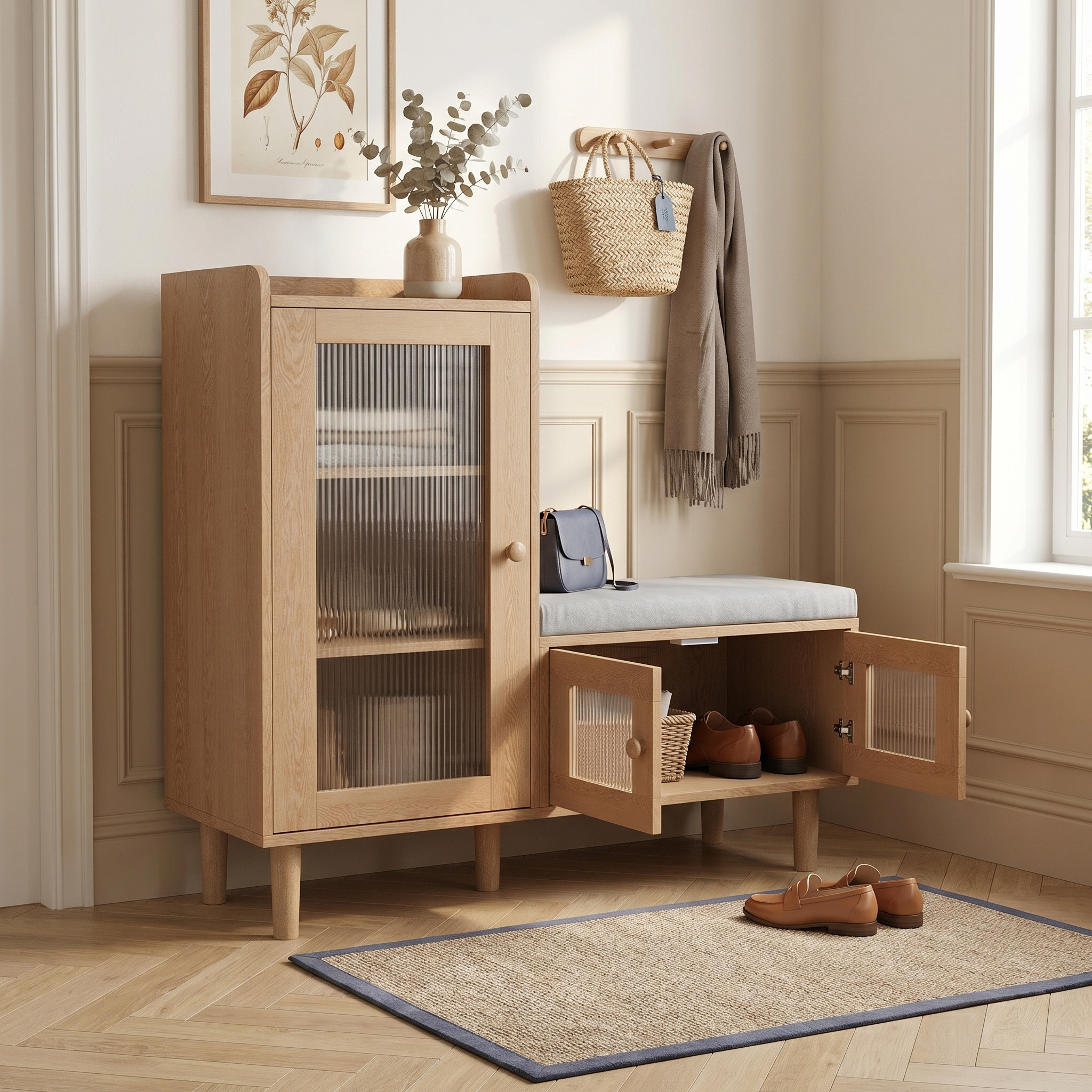 Meuble À Chaussures Avec Banc D'Entrée Rembourré 100x35x94 Cm