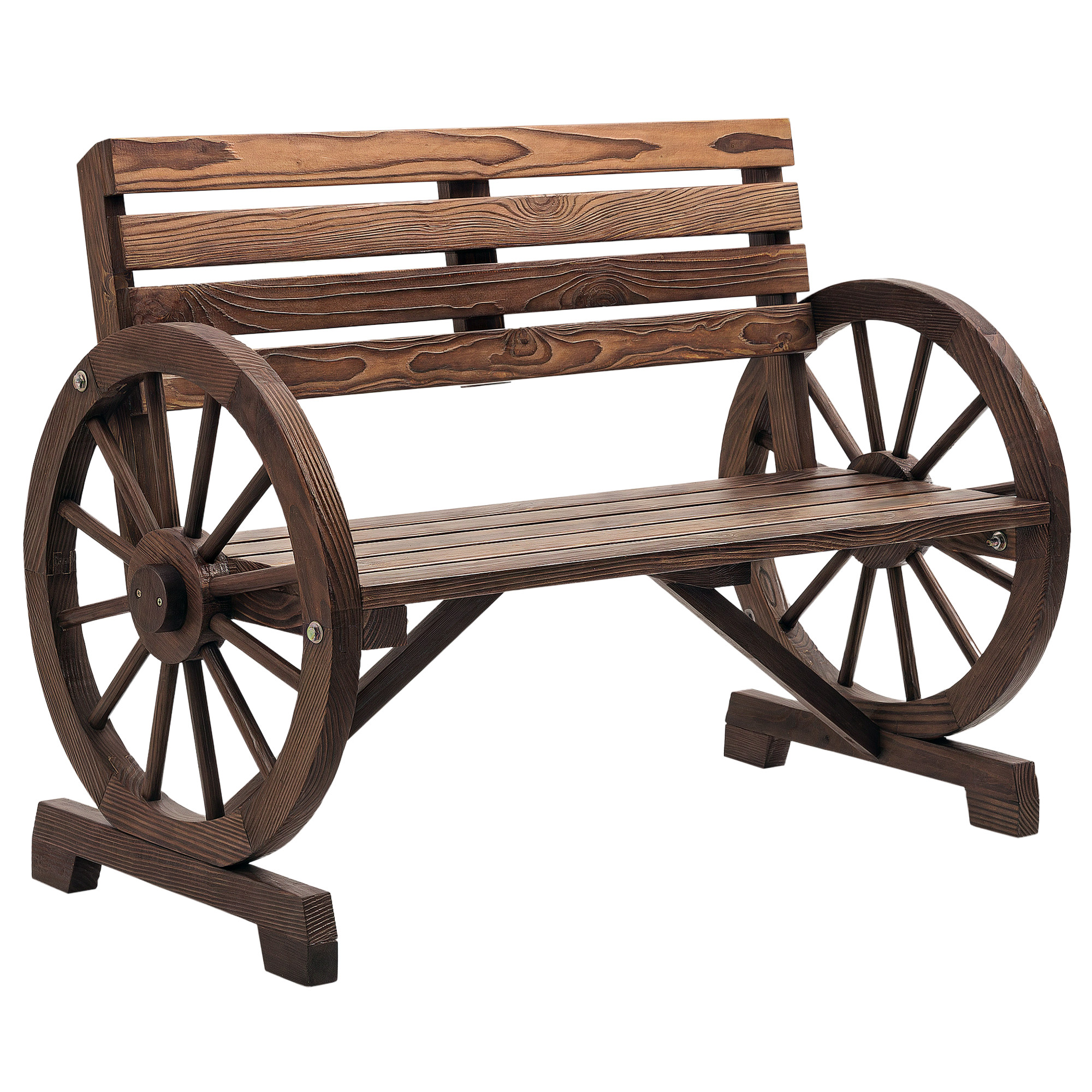 2-sitzer Gartenbank, Wetterfest Sitzbank, Gartenmöbel Mit Rücken, Armlehnen Im Rädernform Parkbank 240kg Belastbar, Balkonbank, Holzbank Für Balkon, Garten, 105,5 X 56 X 79 Cm, Braun - Outsunny