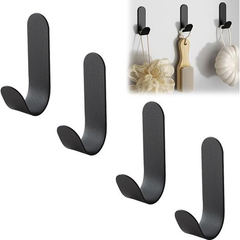 Crochets muraux autocollants en acier inoxydable, noir, lot de 4