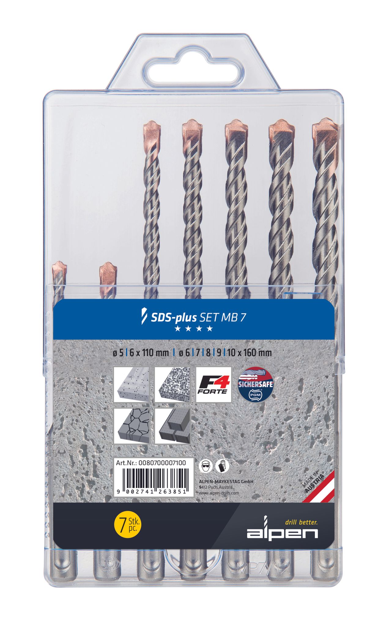 Alpen 0080700007100 Stahl Beton-Spiralbohrer-Set 5 Mm, 6 Mm, 7 Mm, 8 Mm, 9 Mm, 10 Mm 1 Set