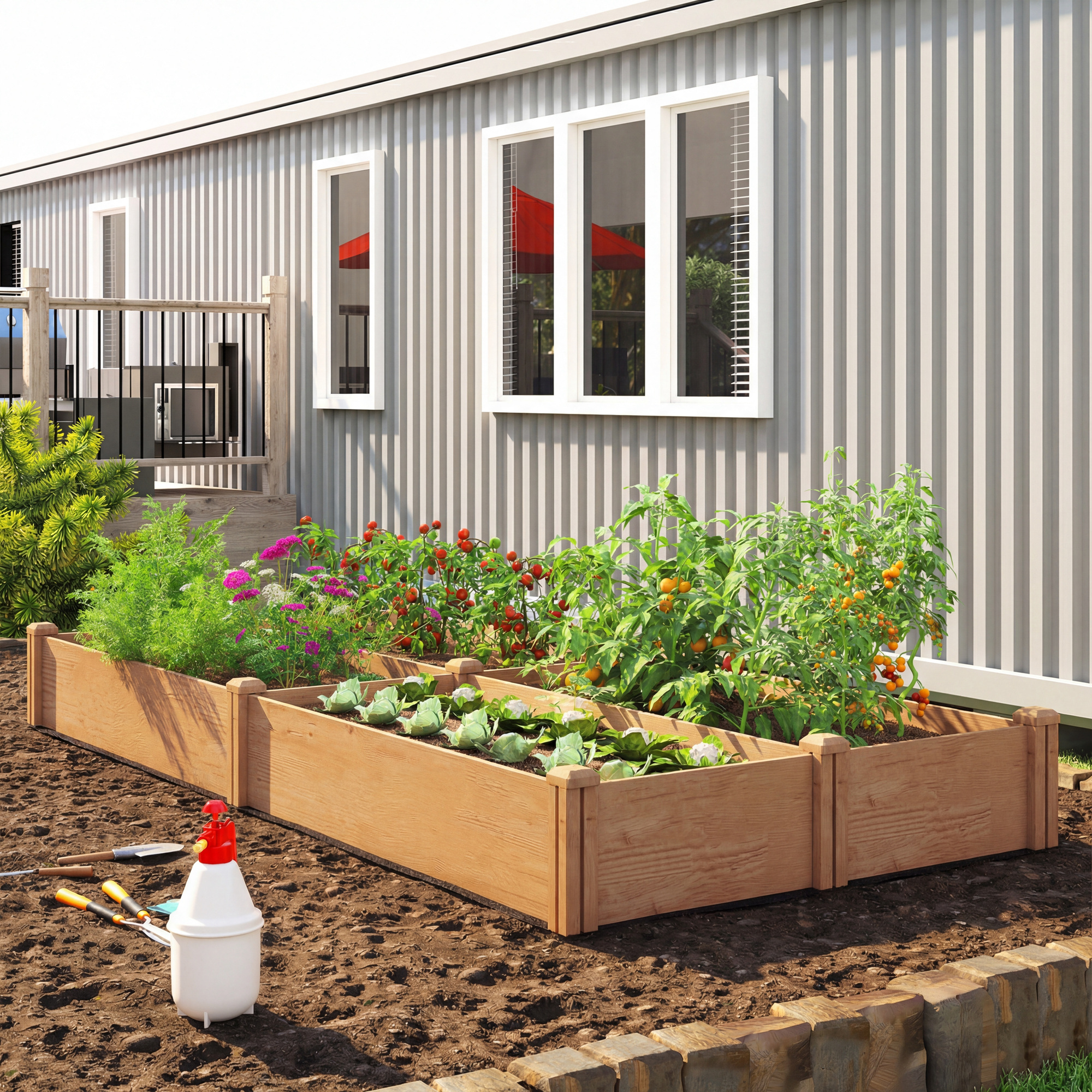 Carré Potager En Bois Lit De Jardin Surélevé 4 Zones De Culture Fond