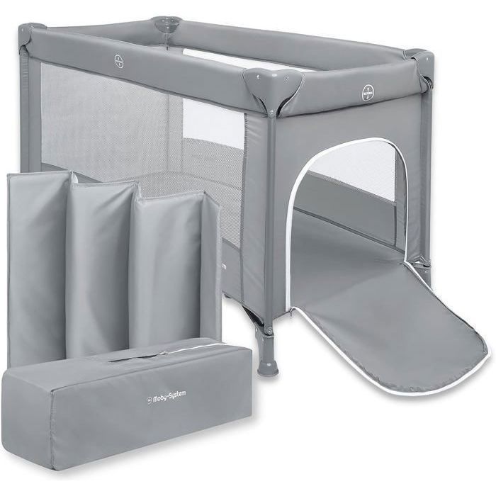Lit Parapluie 2 En 1 Bébé Gris – Matelas Pliable Inclus – Ouverture