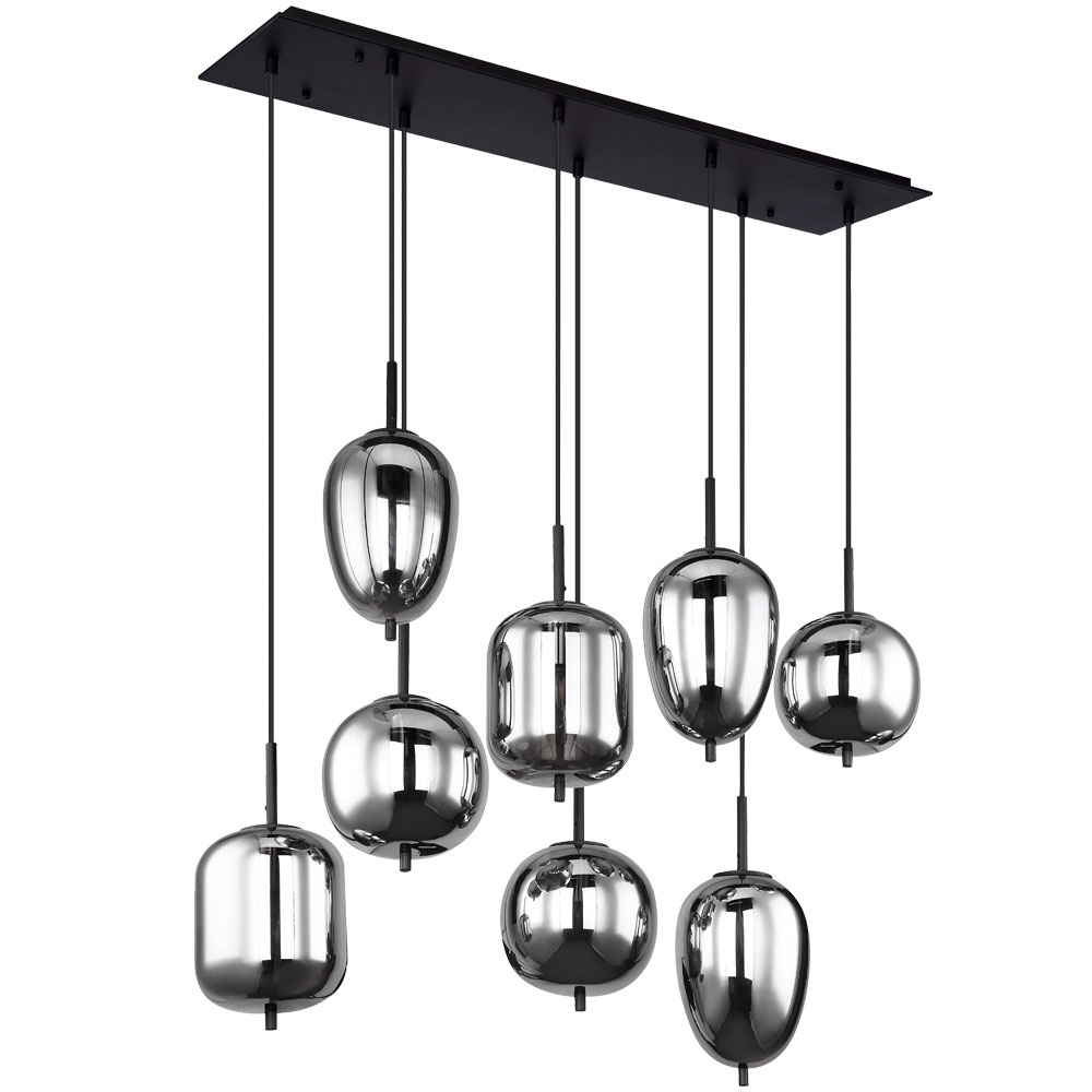 Pendelleuchte Blacky Mit 8 Rauchglaskugeln Metall Schwarz, B: 94cm