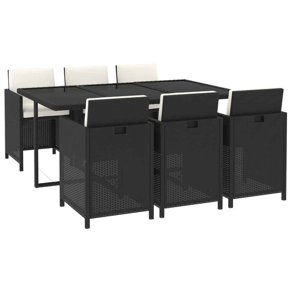 7 Piece Garden Dining Set With Cushions Poly Rattan Black Vidaxl