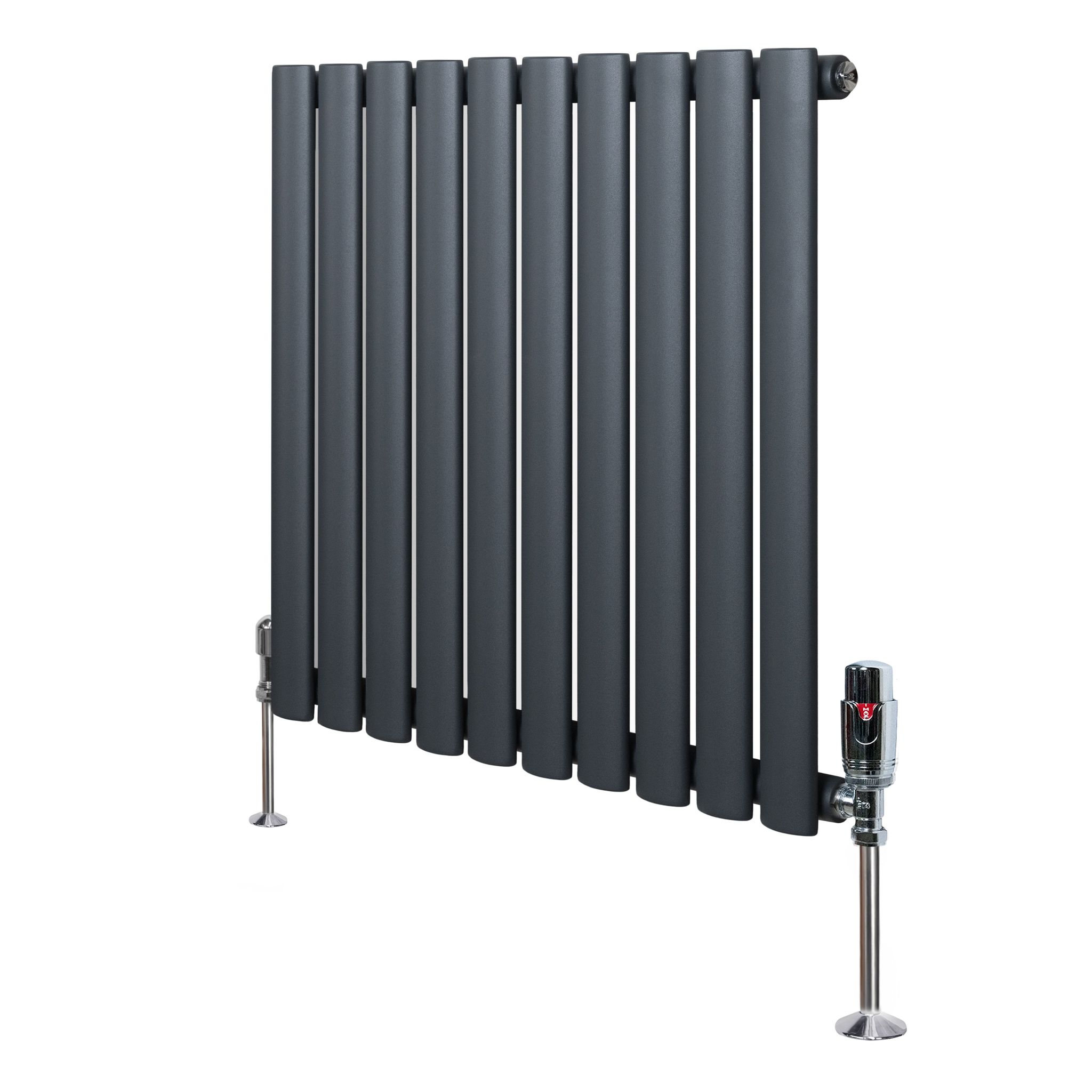 Radiatore Orizzontale Ovale 600x600mm Grigio Antracite Con Valvole Trv
