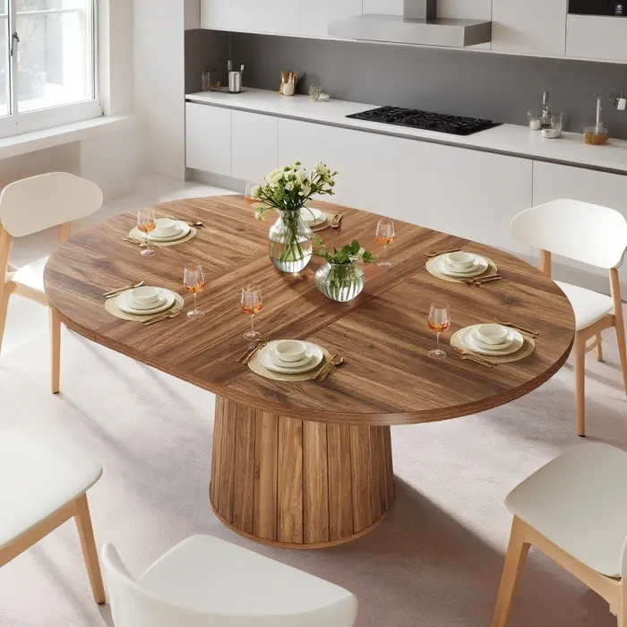 Table À Manger Ovale 140x100 Cm – Base Cylindrique En Bois D’ingénierie