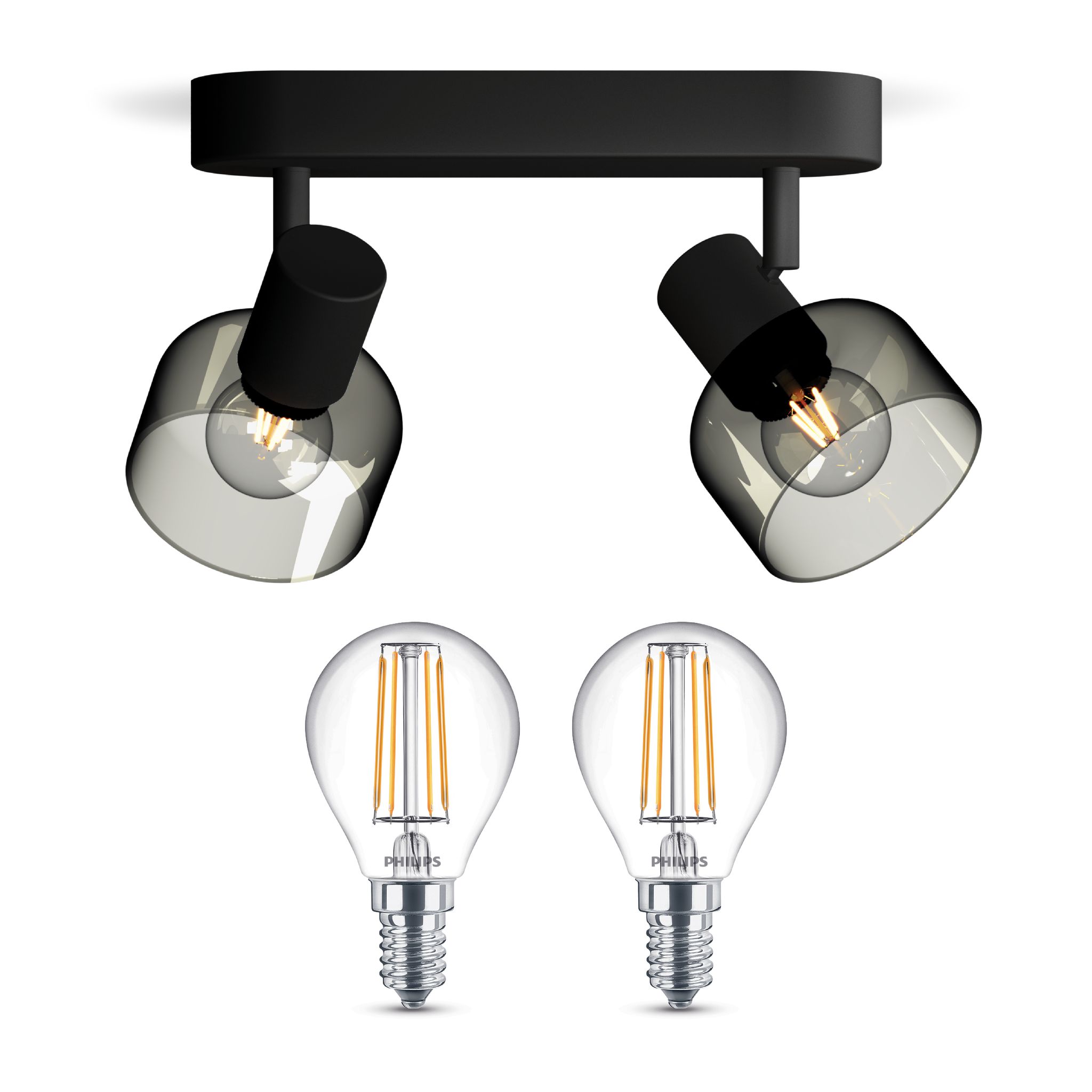 Philips Sleet Aufbauspot Für Badezimmer Mit 2 Lichtpunkten E14 (schwarz) - Philips Led E14 40w Nicht Dimmbar