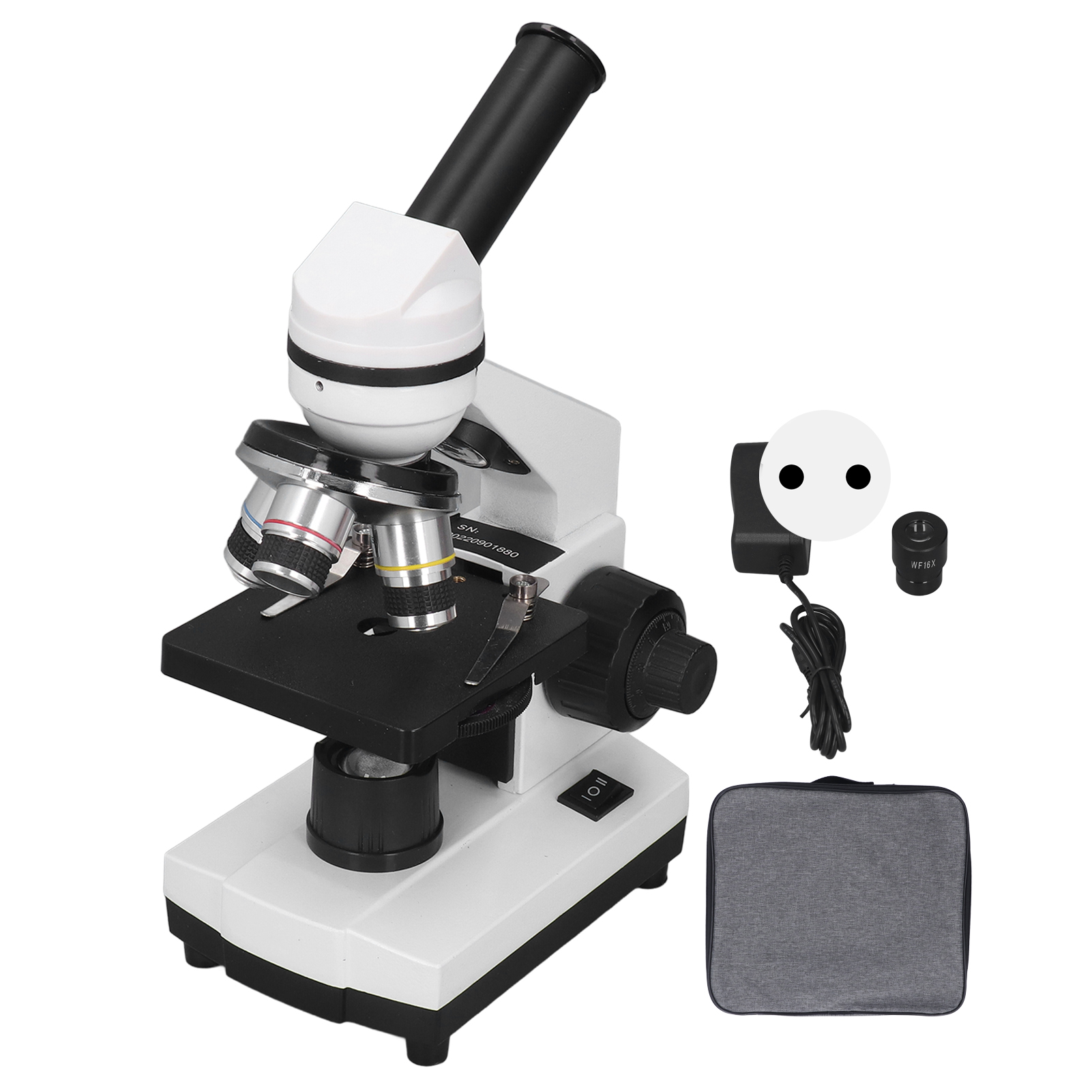 Microscope biologique monoculaire WINS, 40x à 640x, 3 objectifs achromatiques, éclairage LED incident et transmis