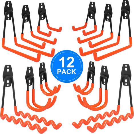 Crochet de rangement garage double bras antidérapant, crochet vague, J et carré, lot de 12