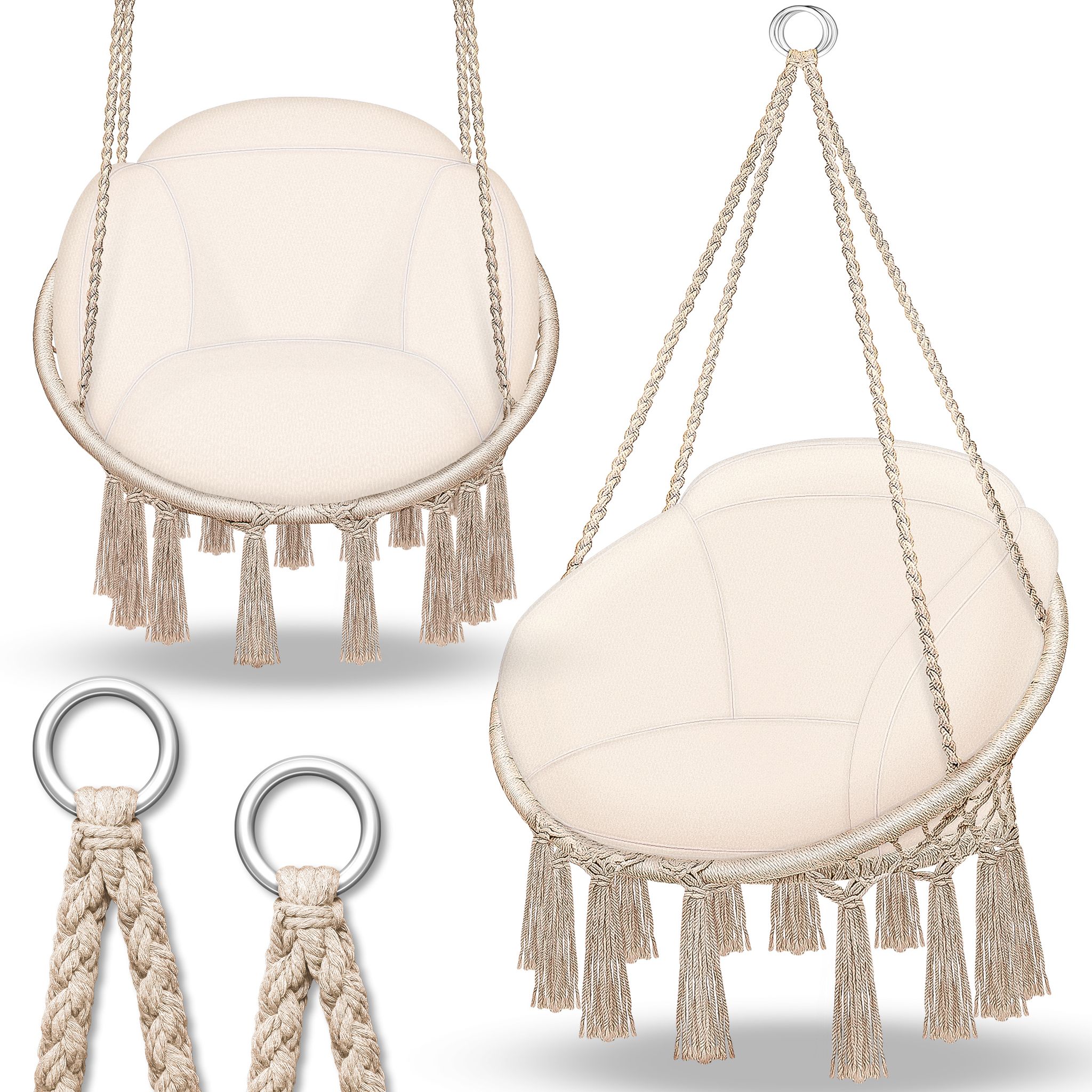 Tillvex Fauteuil Suspendu Beige Avec Grand Coussin (200 Kg) Fauteuil