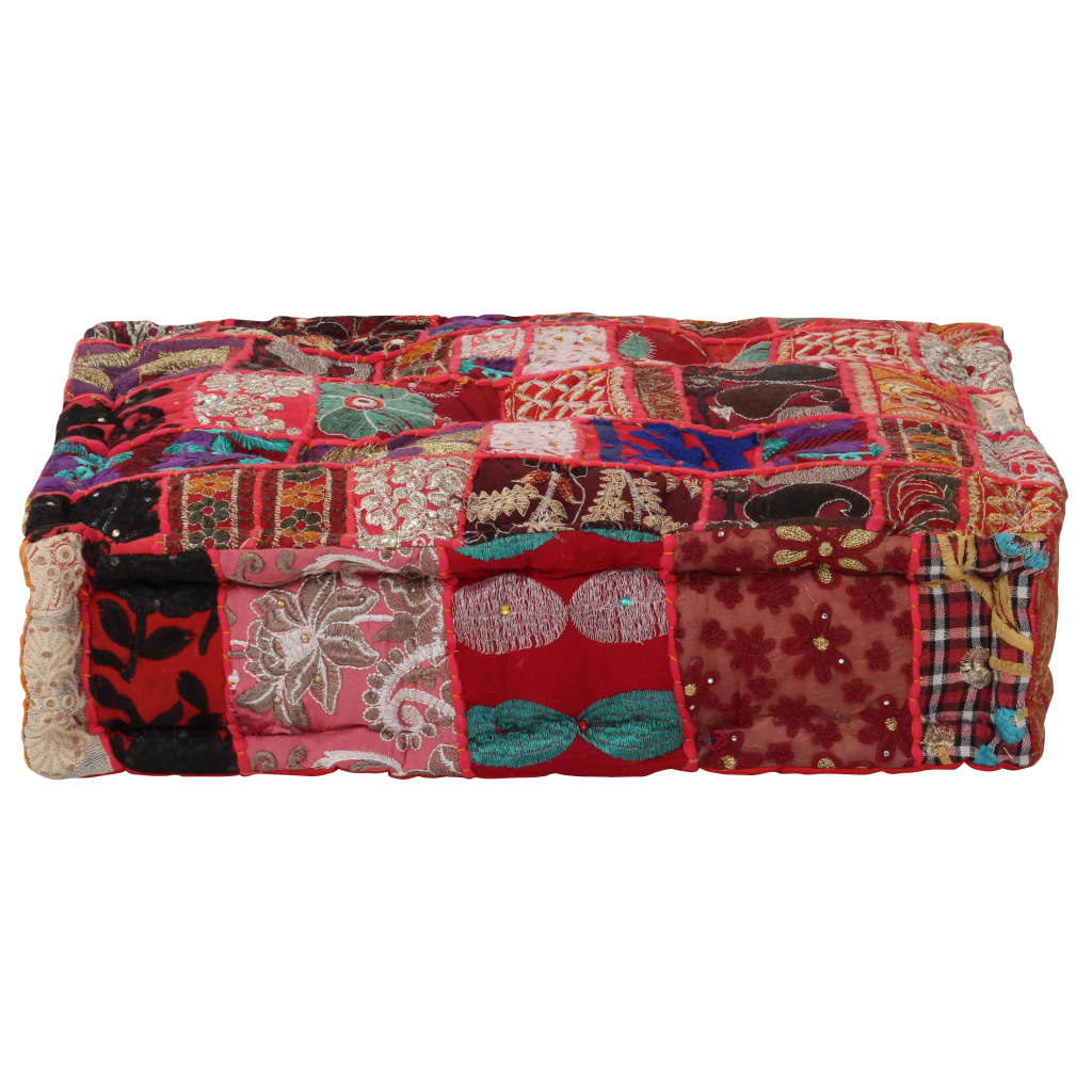 Vidaxl Pouf Flickwerk Quadrat Baumwolle Handgefertigt 50×50×12 Cm Rot 8718475620020