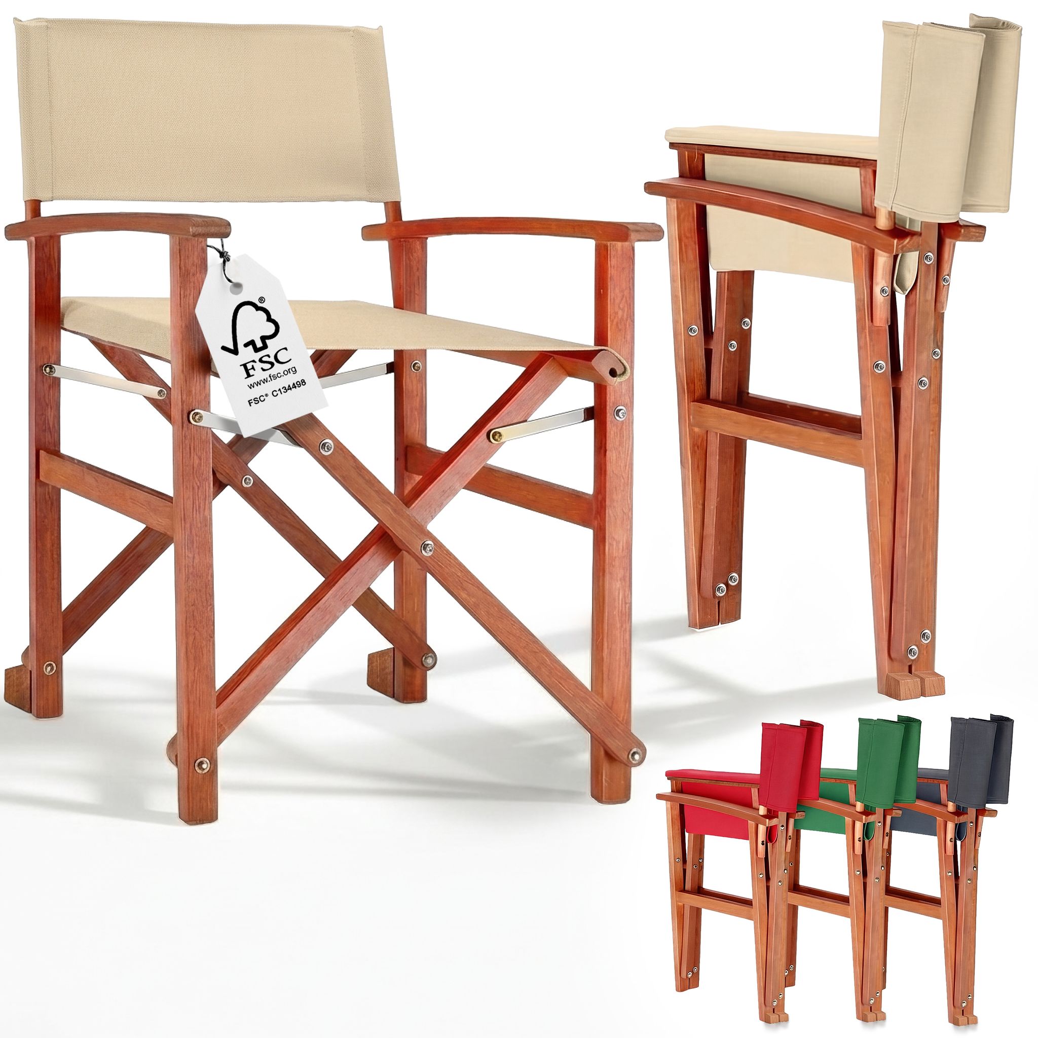 Casaria® Sedia Da Regista Legno Di Eucalipto Certificato Fsc® Pieghevole Braccioli Tessuto Lavabile Altezza Di Seduta 46cm Capacità Di Carico Fino A 160kg Sedia Giardino Cream (en), 1 (de)